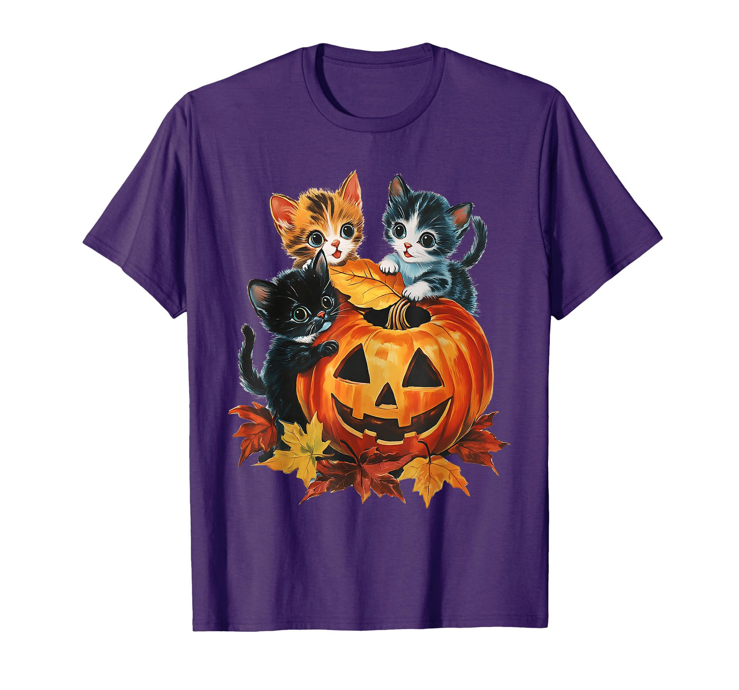 Cute Cat Pumpkin Halloween Spooky Season Vintage Men Women T-Shirt