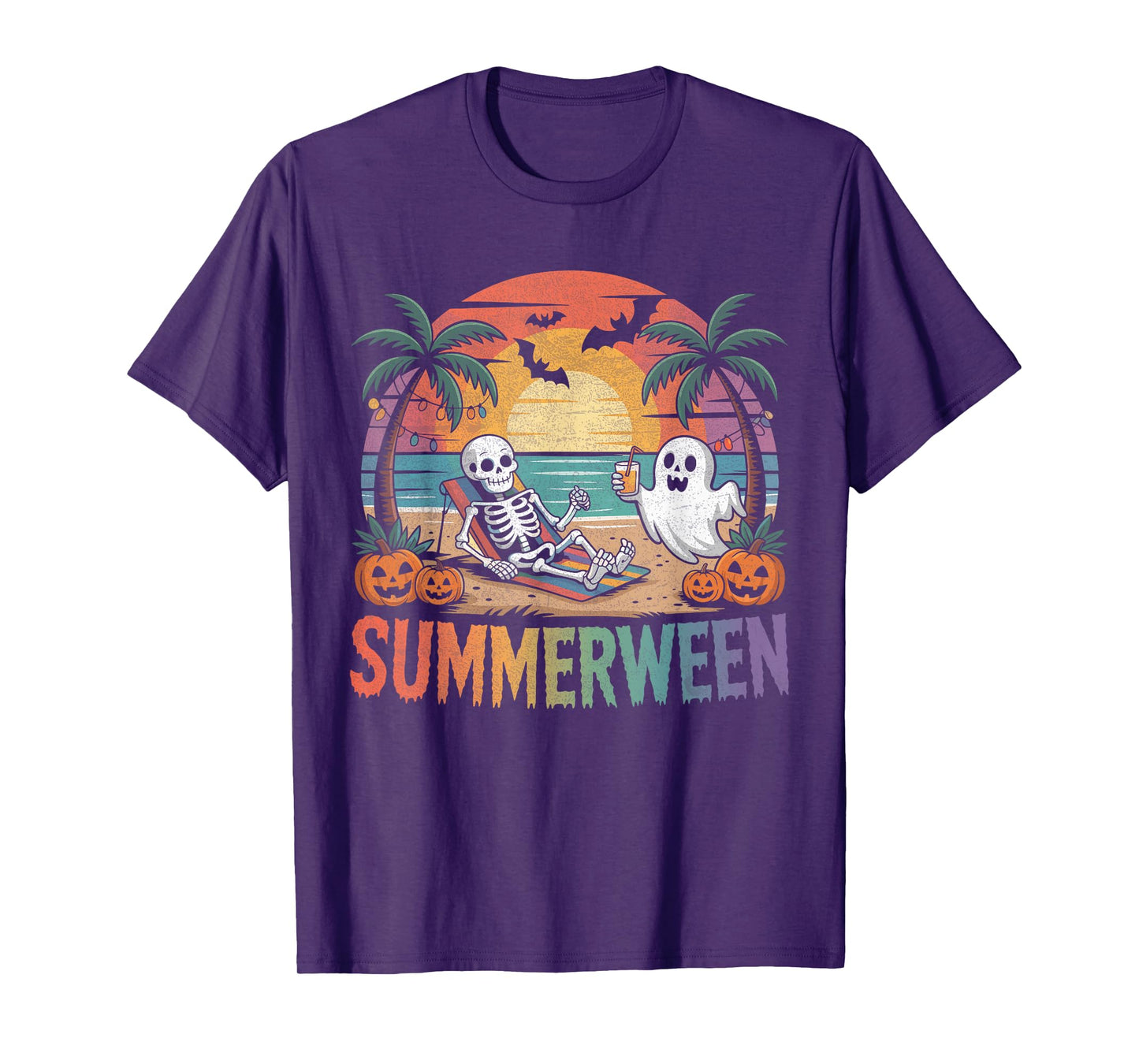 Summerween Skeleton Beach Party Halloween Vibes T-Shirt