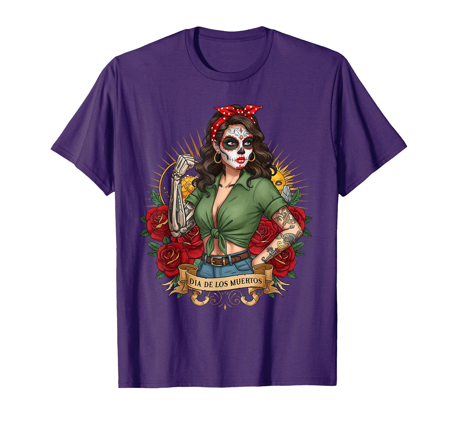 Dia De Los Muertos Rose Flower Woman Catrina Day Of The Dead T-Shirt