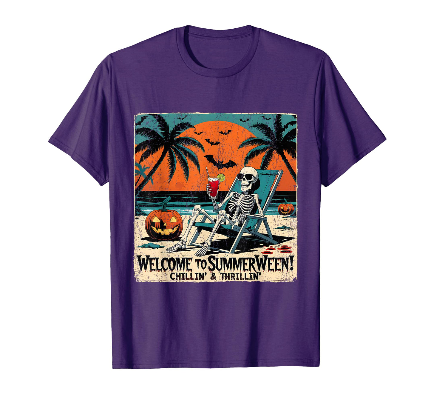 Summerween Skeleton Beach Halloween Tropical Art T-Shirt
