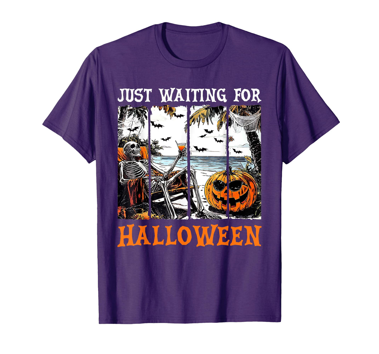 Retro Skeleton Summer Beach Just Waiting for Halloween Funny T-Shirt