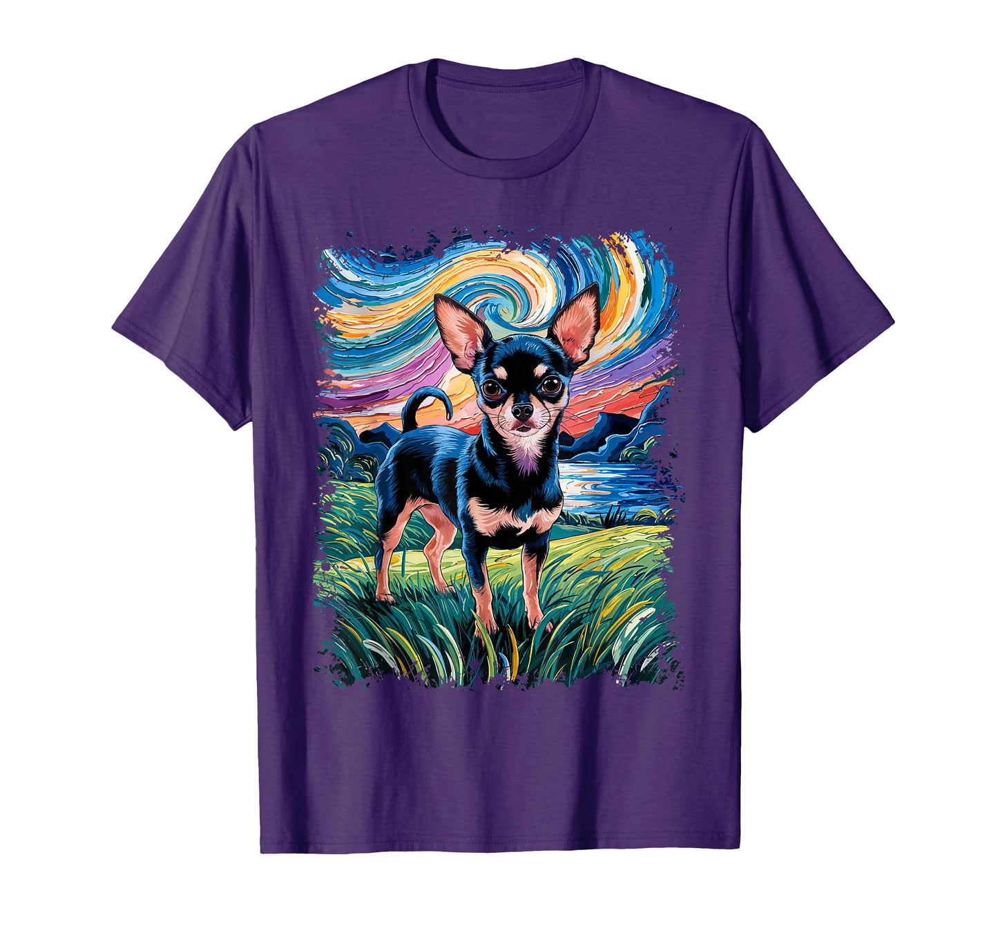 Black and Tan Smooth Chihuahua Starry Night Dog T-Shirt