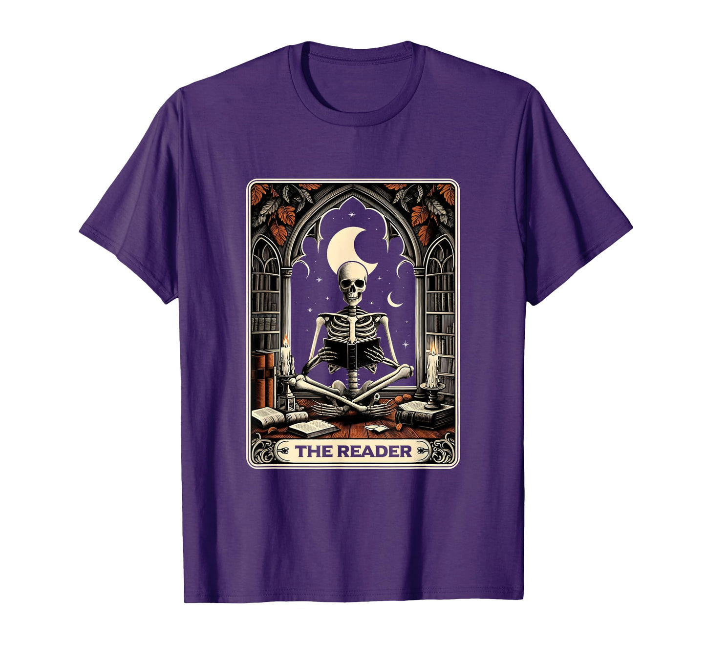 Reading Book LoverThe Reader Skeleton Tarot Card Bookworm T-Shirt