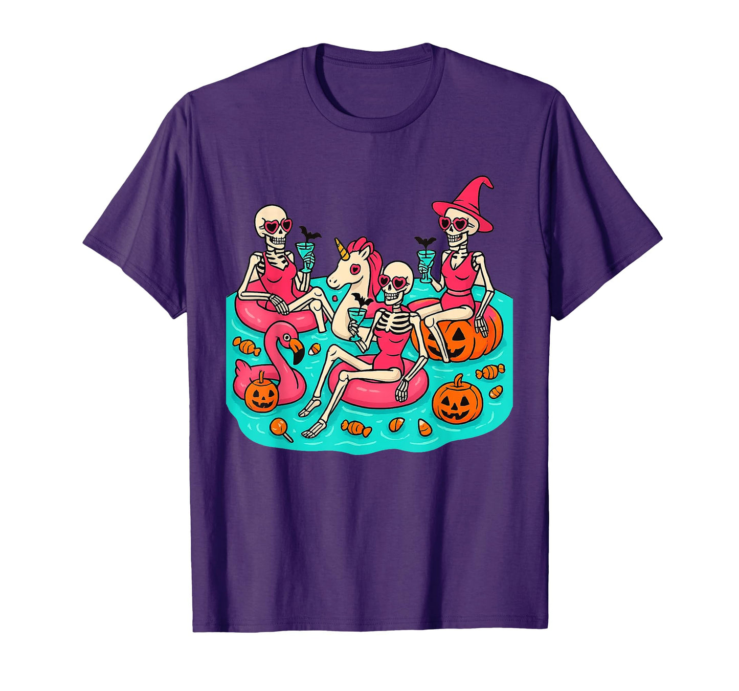 Summerween Skeleton Flamingo Just Waiting for Halloween T-Shirt
