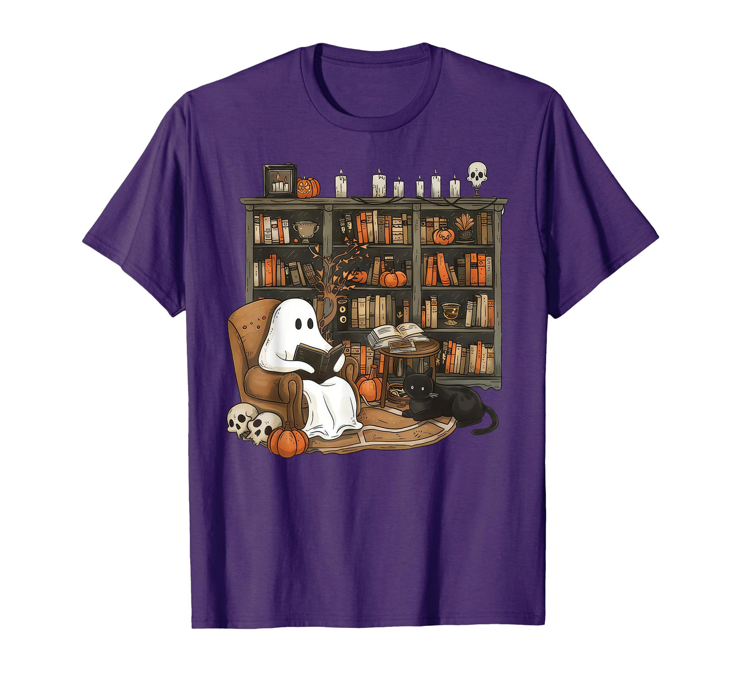 Vintage Ghost Reading Books Librarian Teacher Halloween T-Shirt for Men Women