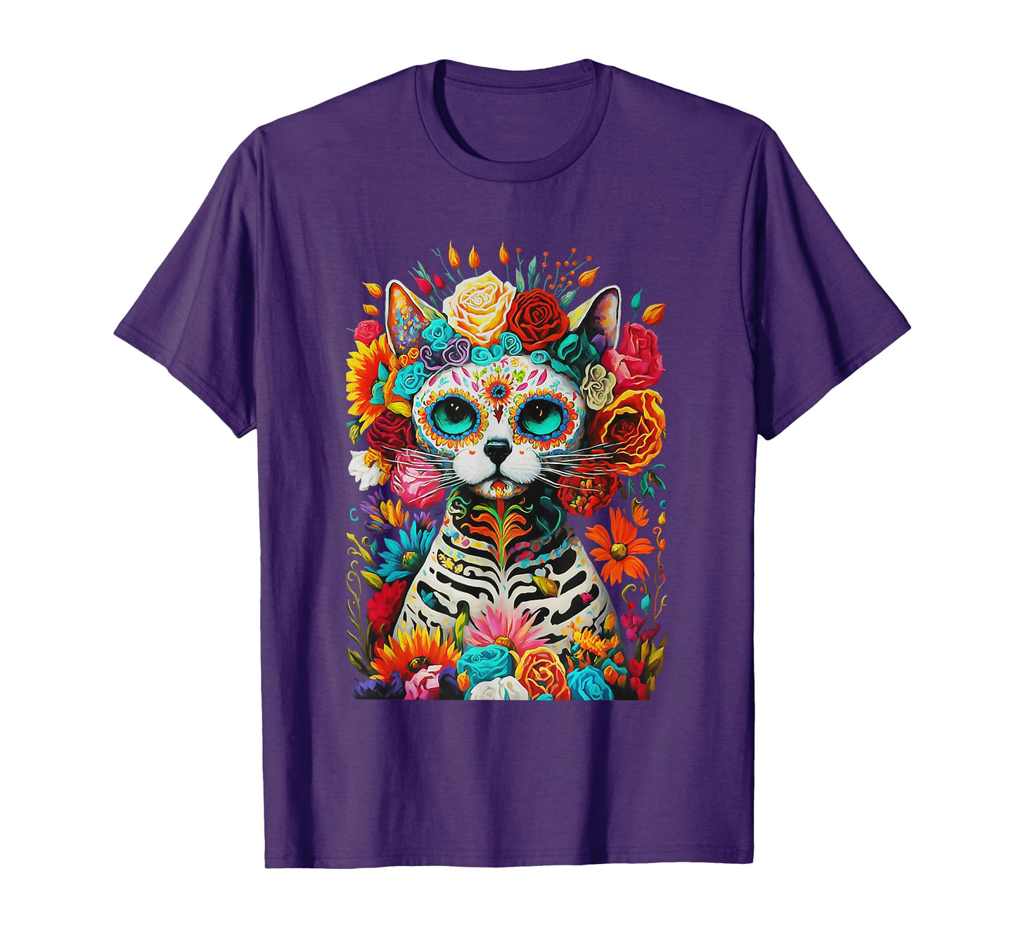 Sugar Skull Cat De Los Muertos La Catrina Day Of The Dead T-Shirt for Men Women Kids