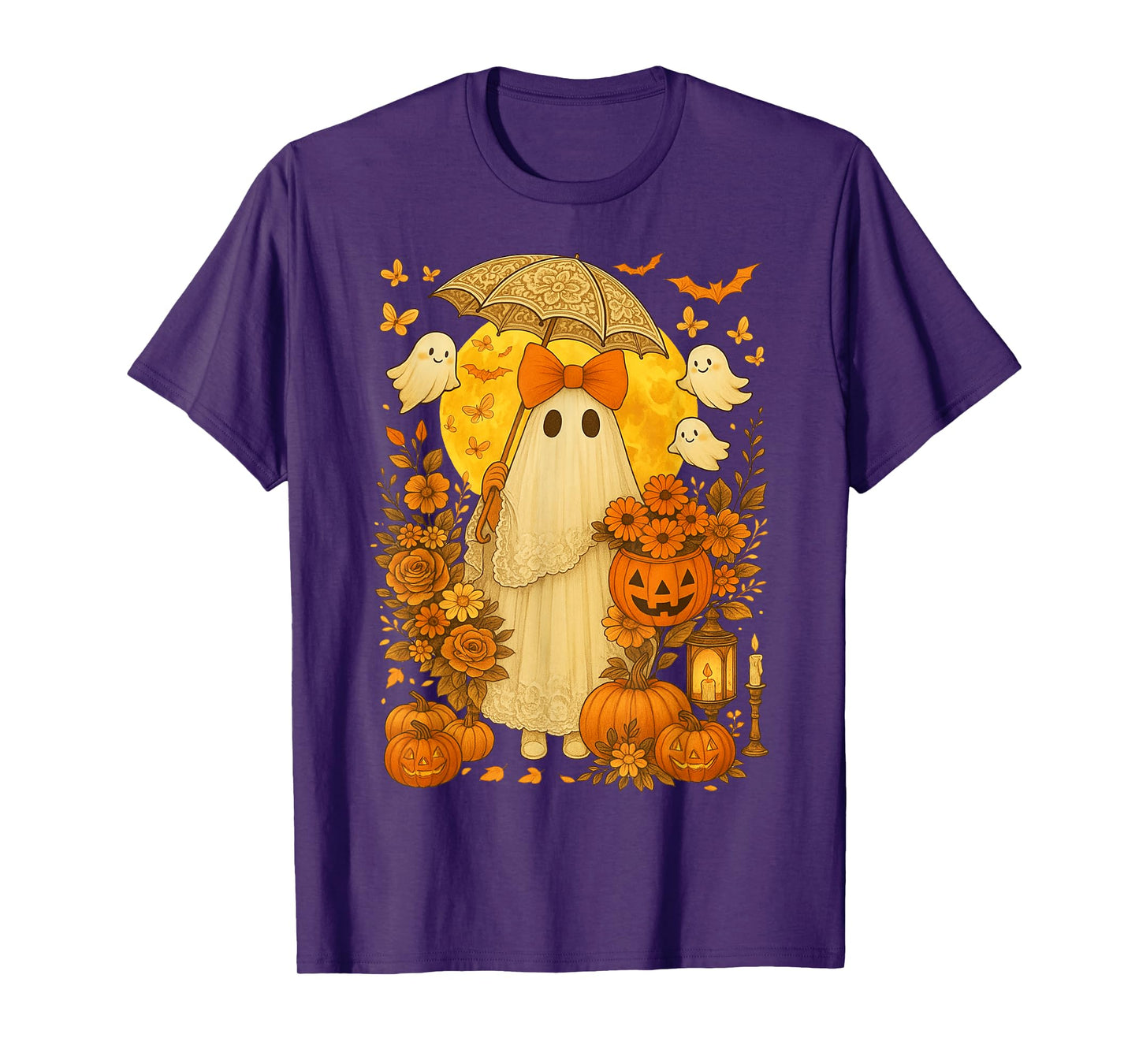 Coquette Floral Ghost Pumpkin Vintage Halloween Lace Ghost T-Shirt