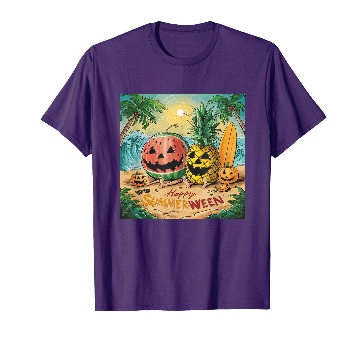 Happy Summerween Watermelon Pineapple Beach Vibes Halloween T-Shirt for Men Women Kids