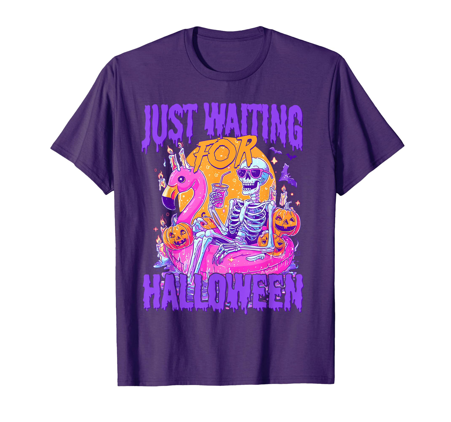 Just Waiting For Halloween Spooky Skeleton Summer Halloween T-Shirt