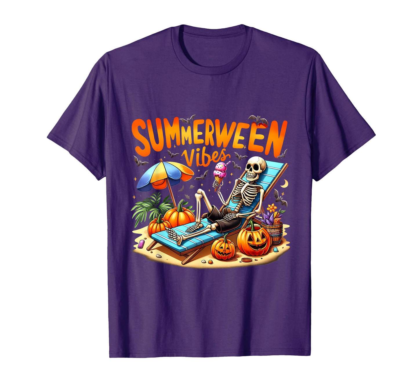 Summerween Halloween Skeleton Ice Cream Summer Vacation T-Shirt for Men Women