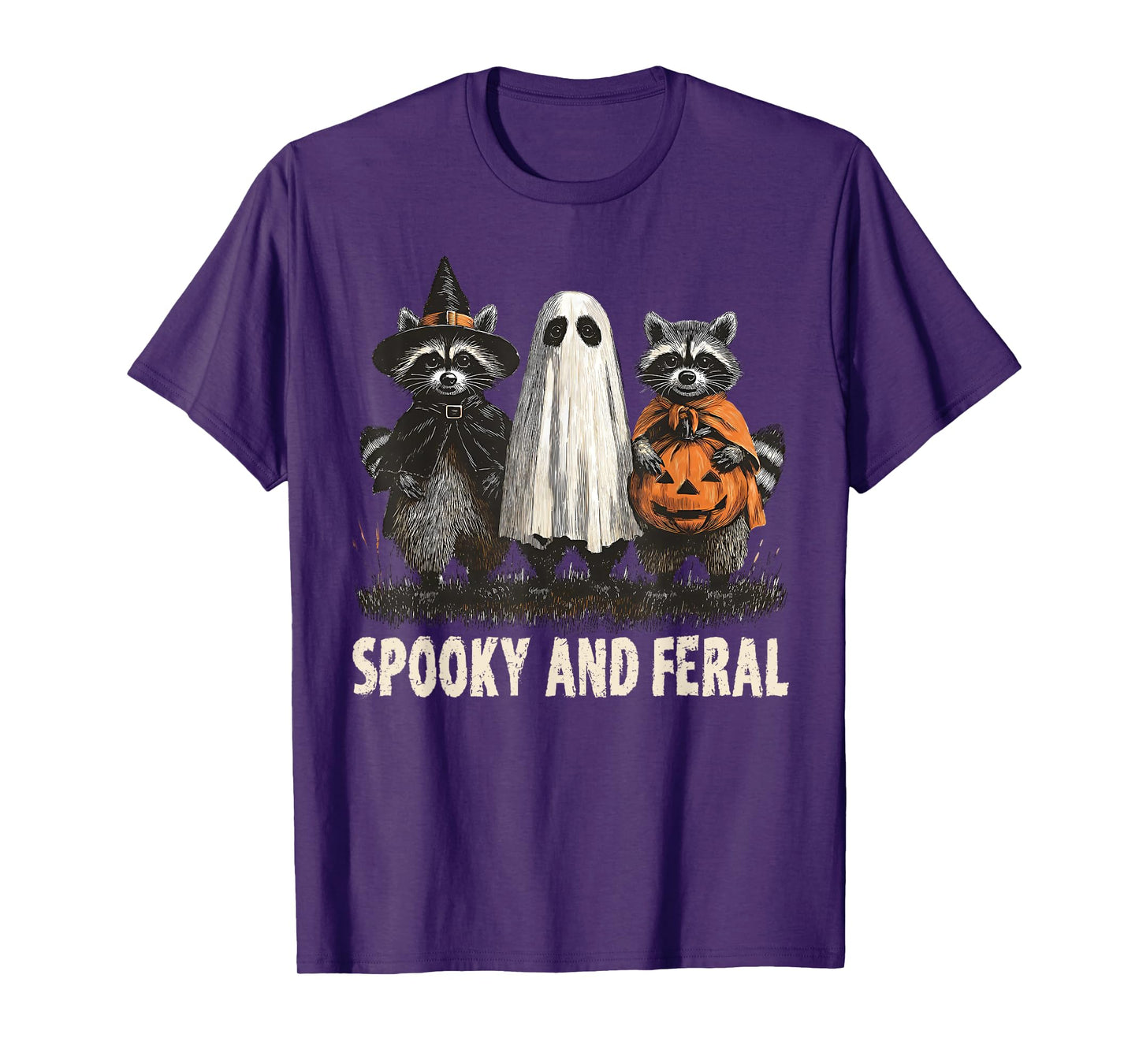 Spooky And Feral Halloween Cute Ghost Raccoon Trick Or Treat T-Shirt