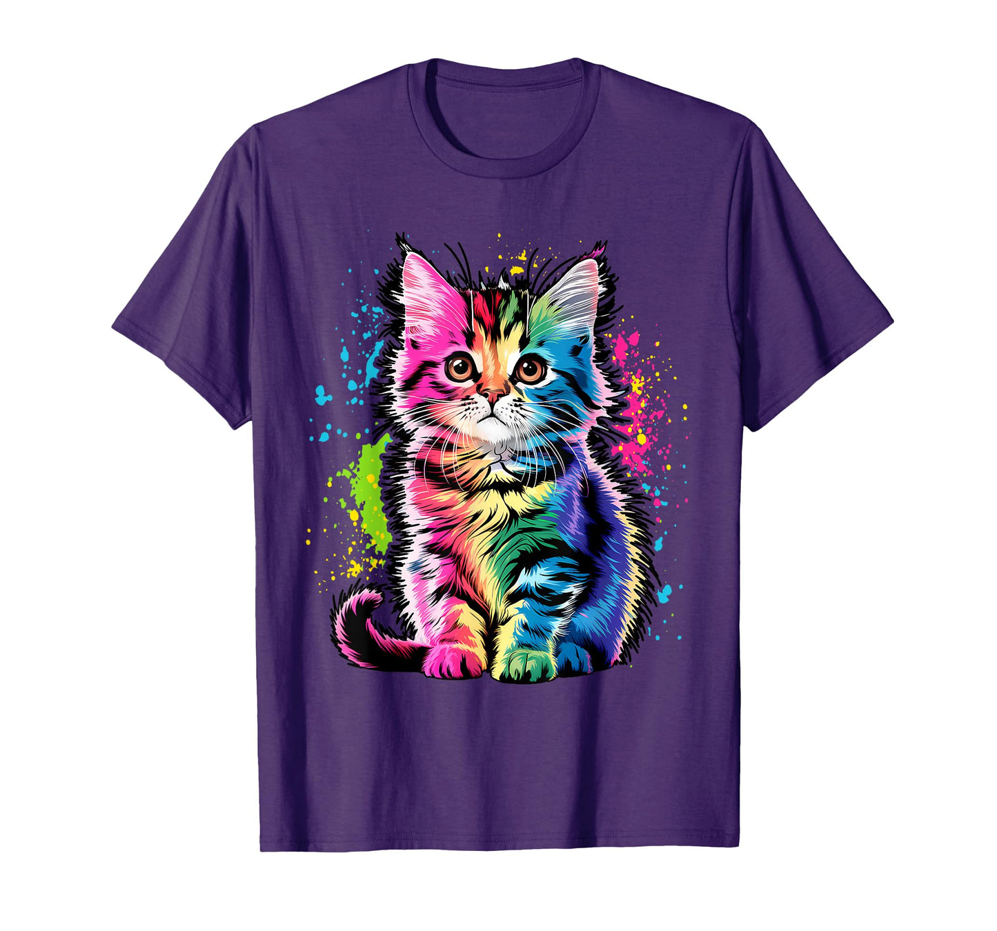 Colorful Cute Funny Rainbow Kitten Rave Psychedelic Cat T-Shirt for Men Women Kids