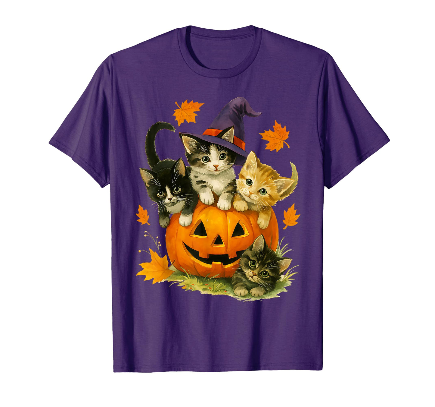Cute Cat Pumpkin Halloween Spooky Season Vintage Men Women Kids T-Shirt