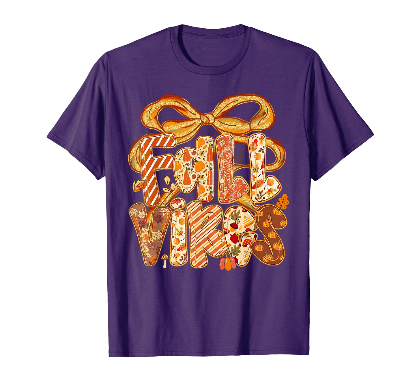 Coquette Bow Fall Vibes Pumpkin Thanksgiving Autumn Leaves T-Shirt