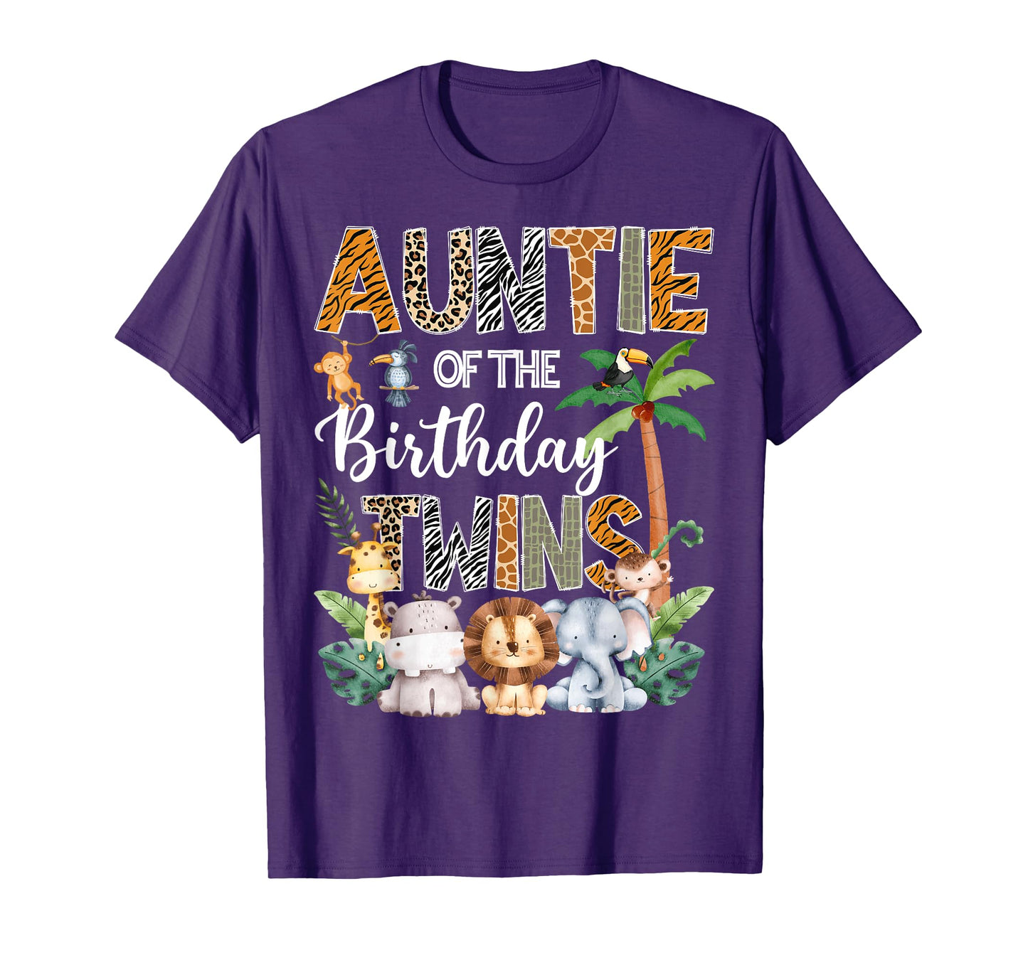 Auntie Of The Birthday Twins Safari Jungle Animal Lover T-Shirt