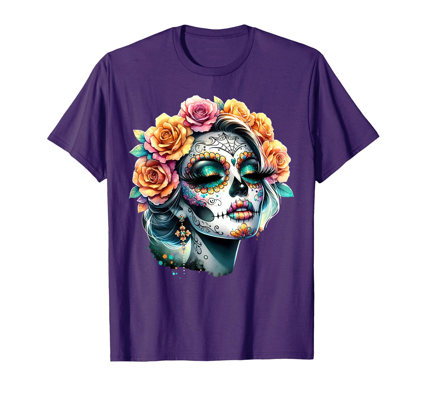 Rose Flower Woman Day Of The Dead Dia De Los Muertos Catrina T-Shirt
