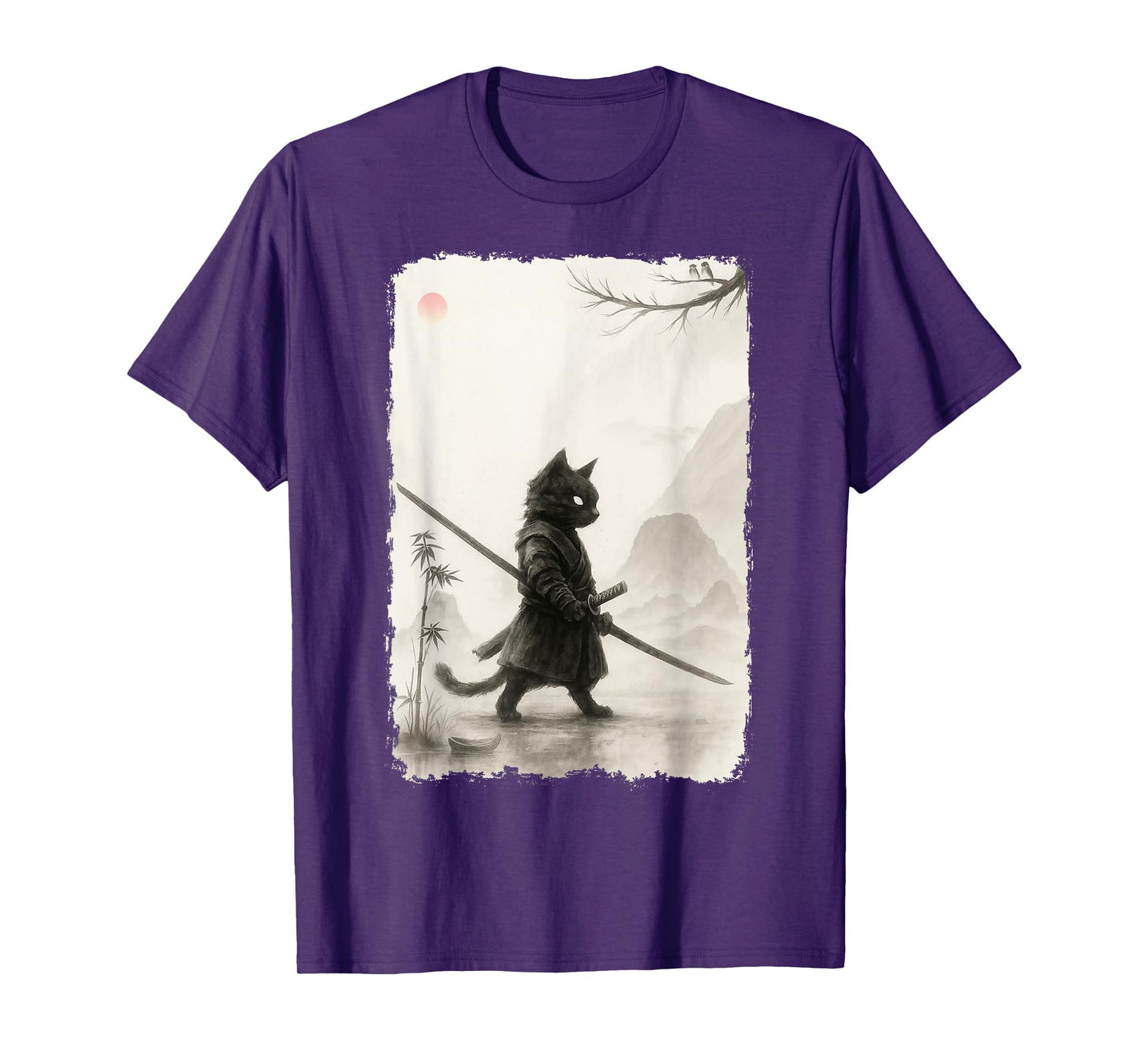 Vintage Samurai Cat Bushido Japanese Ukiyo Graphic Art T-Shirt