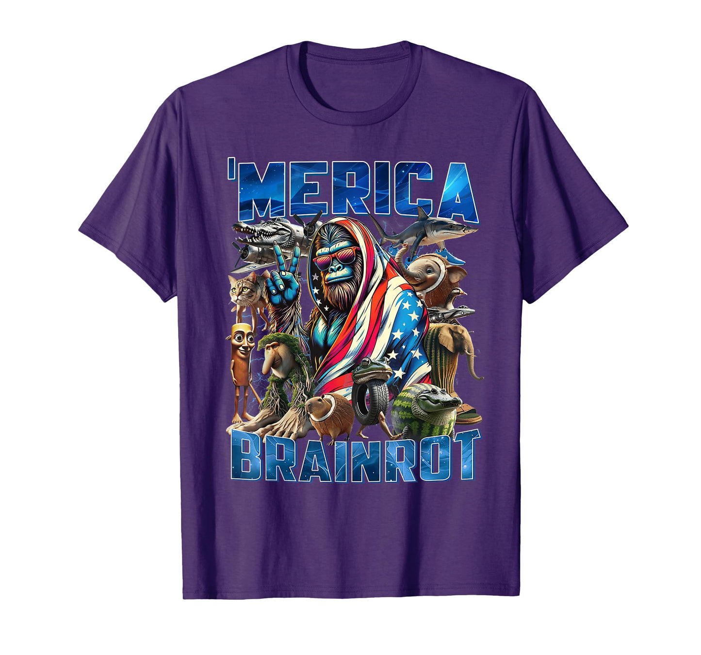 Italian Brainrot Big Meme 4th of July Flag Foot T-Shirt