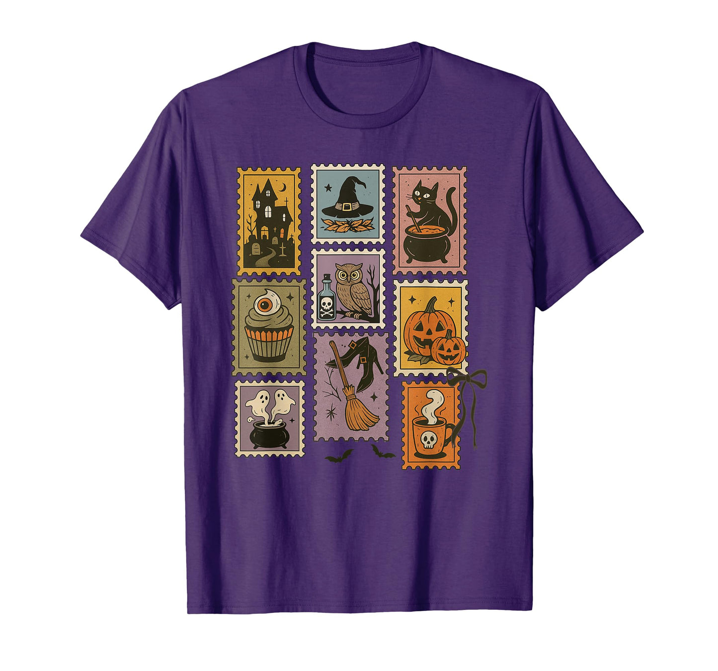Retro Halloween Stamp Icons – Witch, Cat, Pumpkin, Ghost T-Shirt