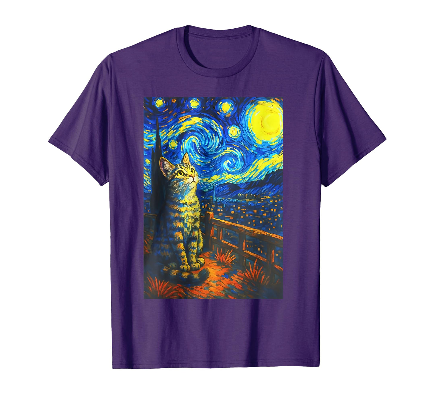 Starry Night Cat, Van Gogh Cat, Cat Lover, Cat Mom, Cat Dad T-Shirt for Men Women Kids
