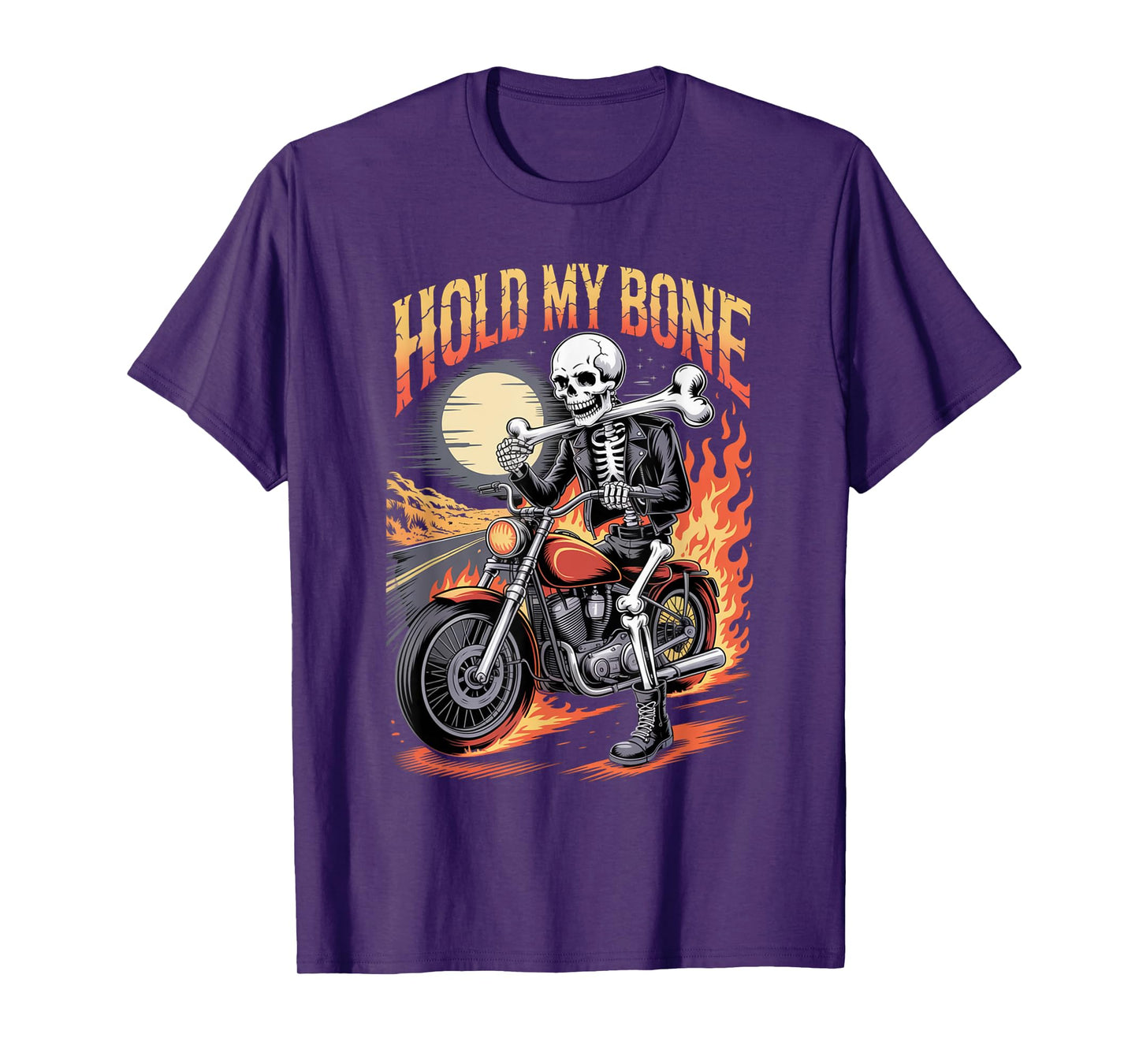 Funny Halloween Biker Skeleton Motorcycle Rider Hold My Bone T-Shirt