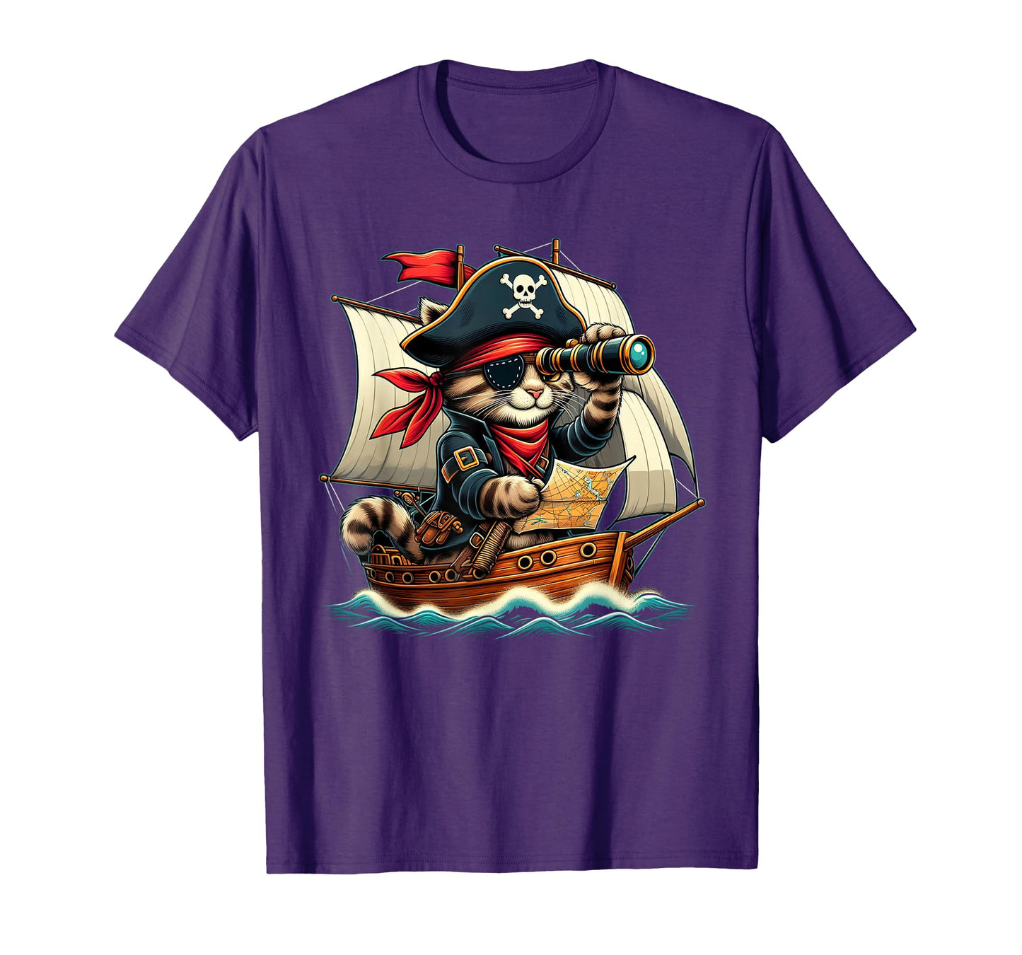 Funny Pirate Cat Adventure Halloween Cat Lover Men Women T-Shirt
