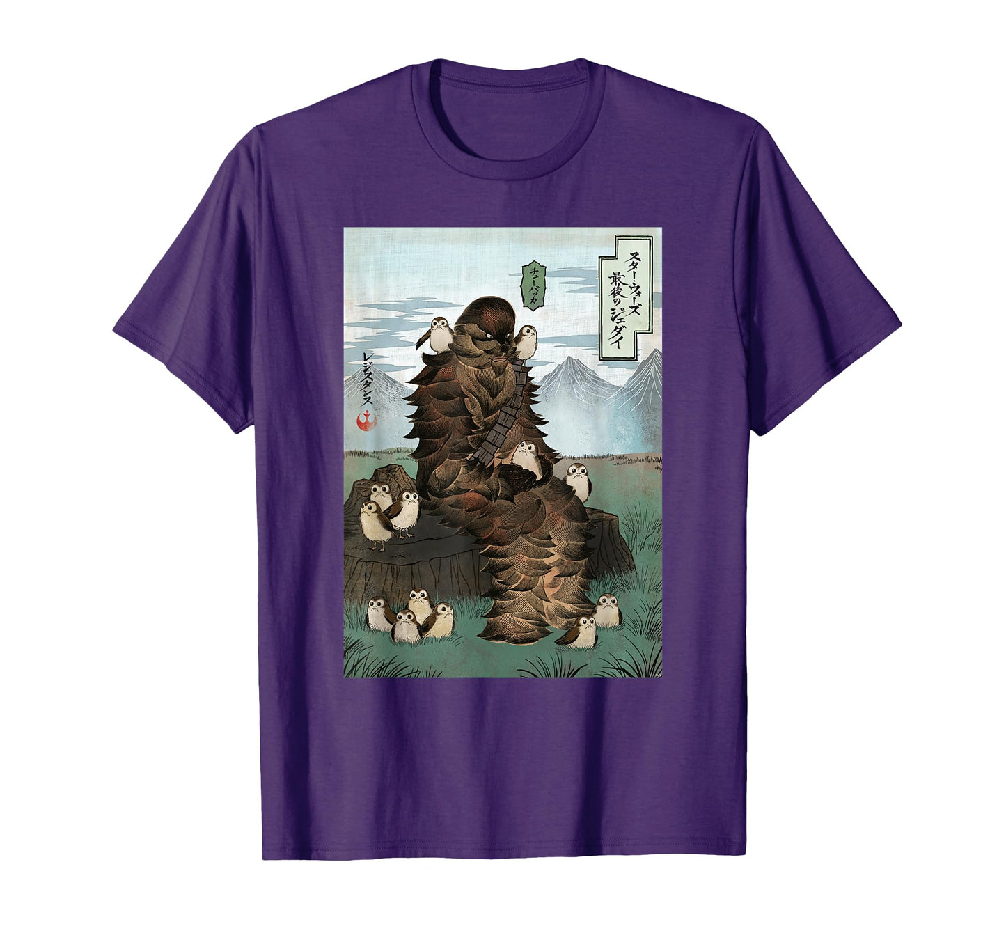 Star Wars Chewbacca and Porgs Japan Ukiyo-e Art Style T-Shirt
