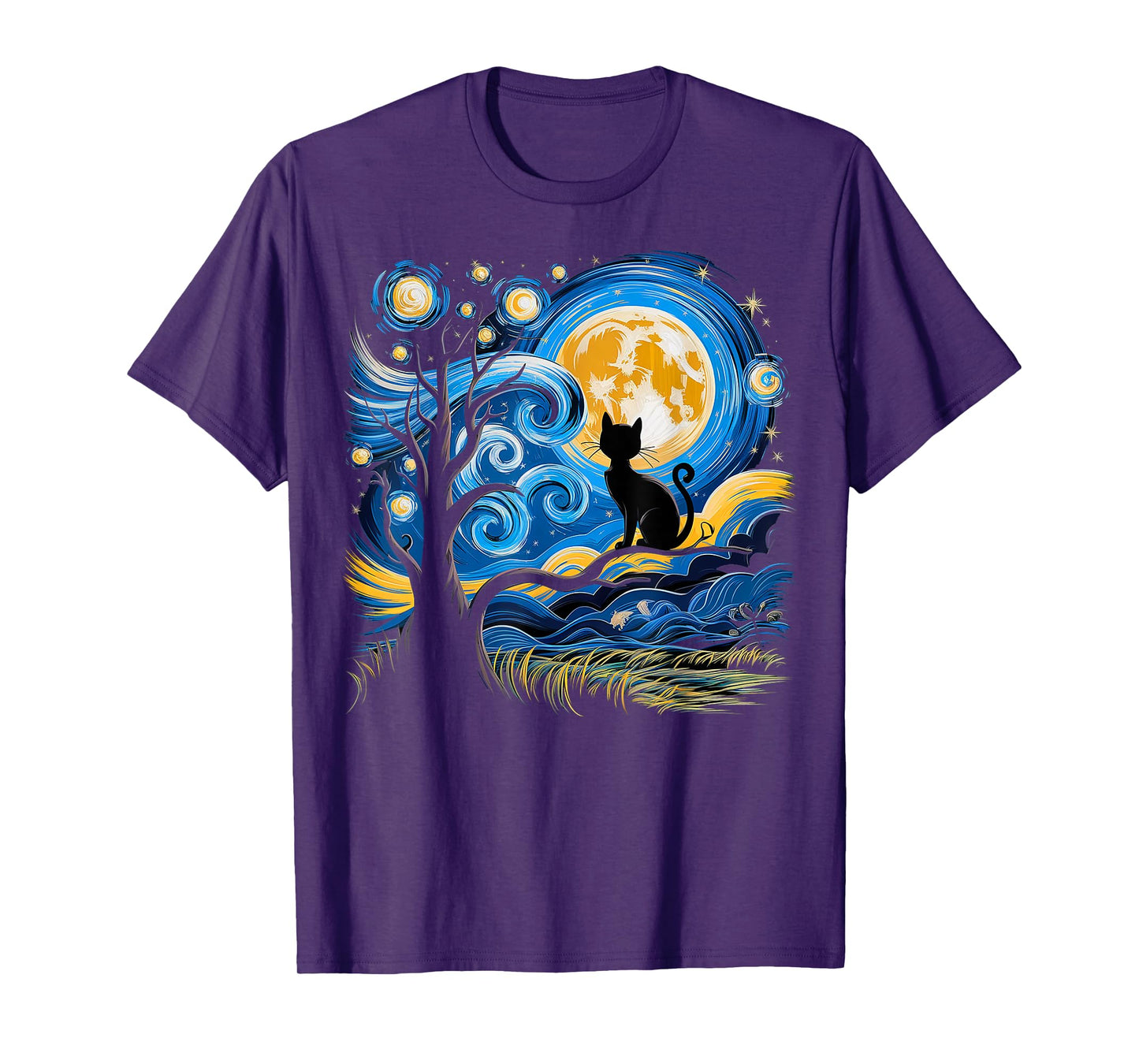Cat Starry Night Van Gogh Gifts Cat Mom Cat Dad Cat Lover T-Shirt