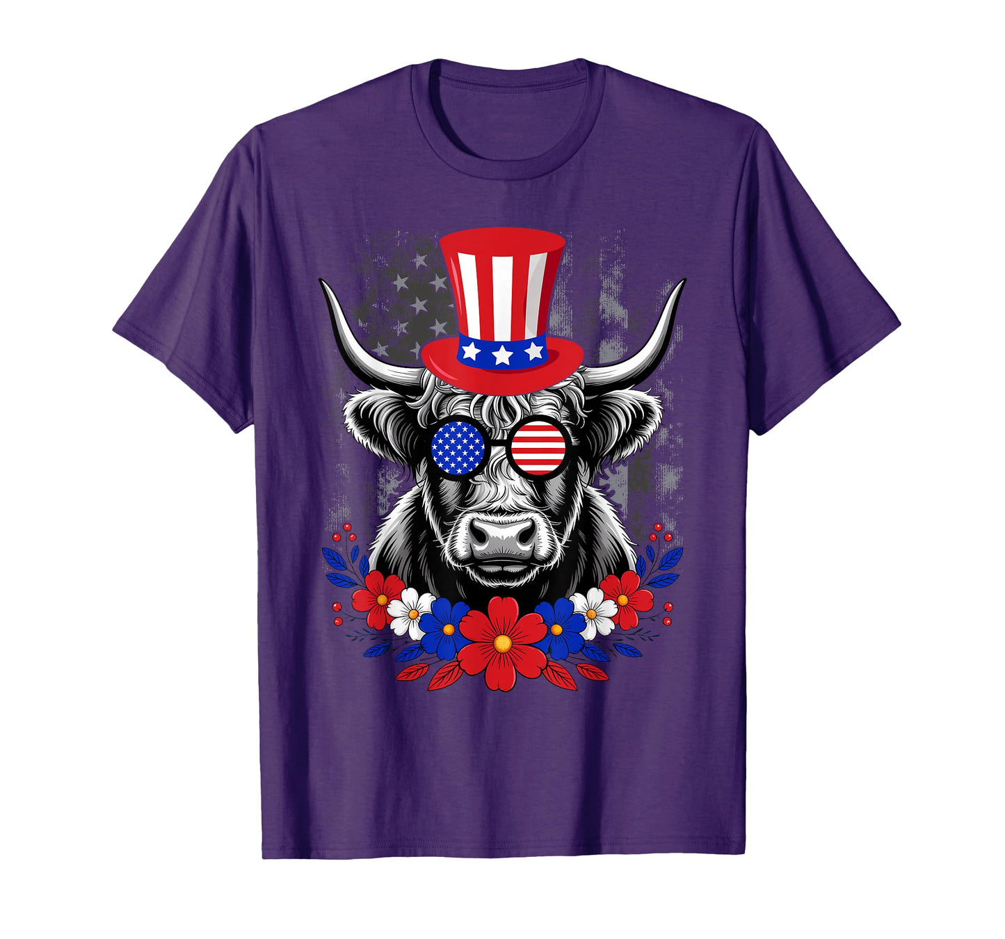 Highland Cow 4th Of July American Flag Independence Day T-Shirt