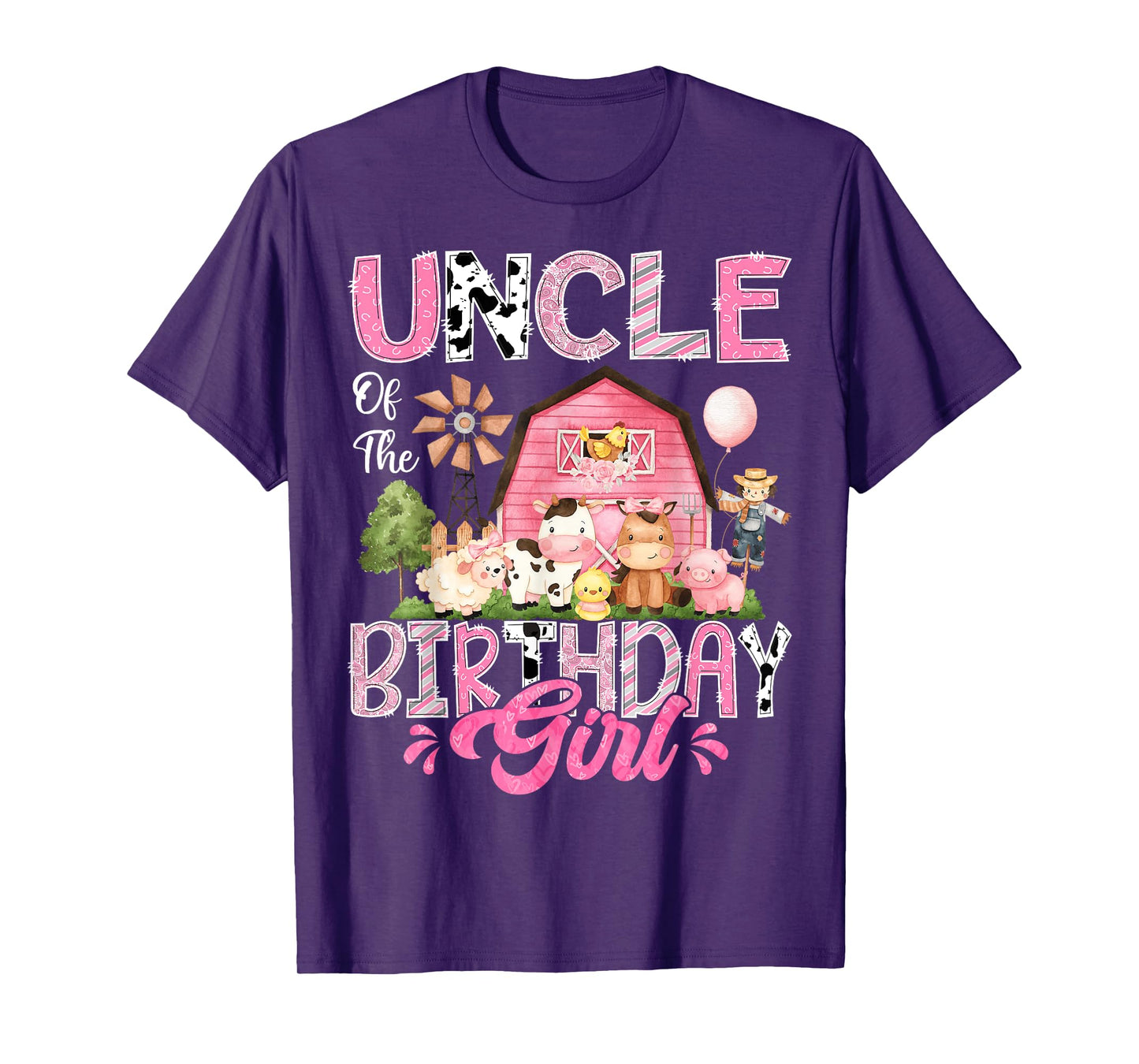 Uncle Of The Birthday Girl Pink Farm Cow First Birthday T-Shirt