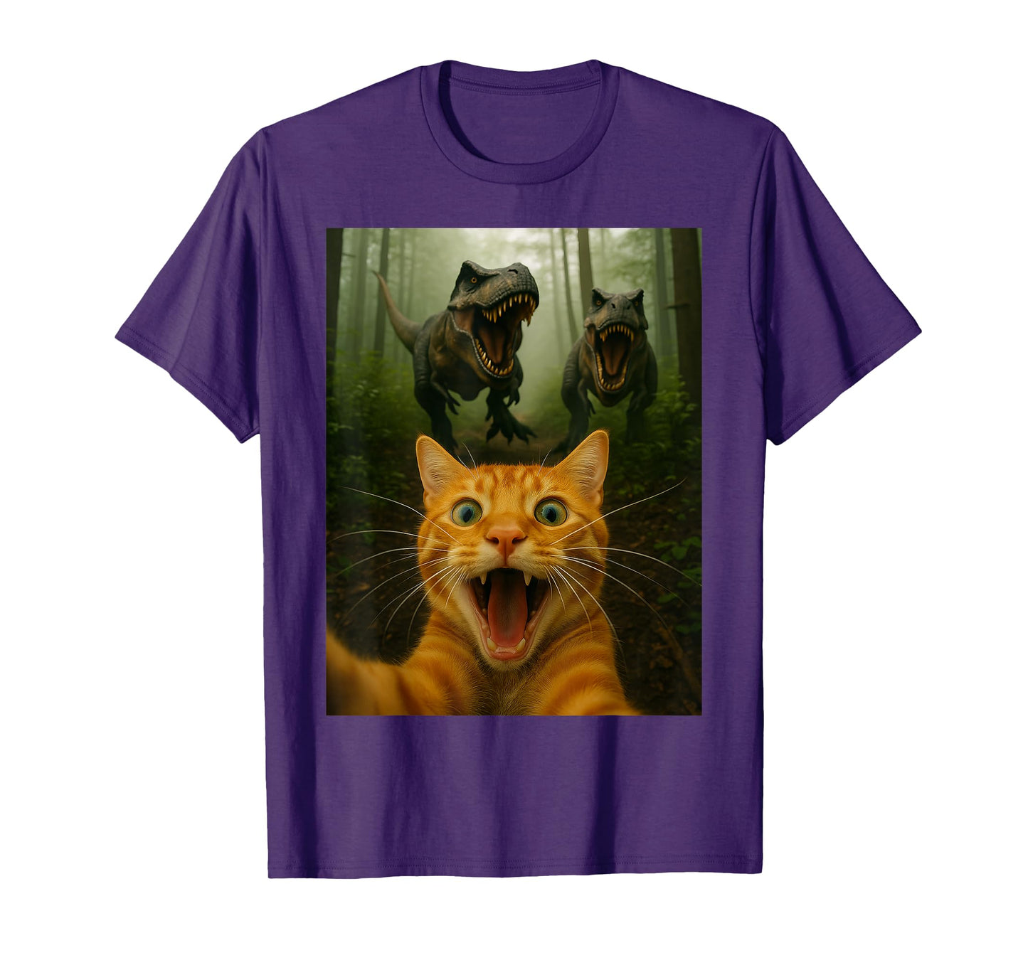 Funny Cat Selfie With T-Rex Dinosaur Cat Gift Kids Men Women T-Shirt