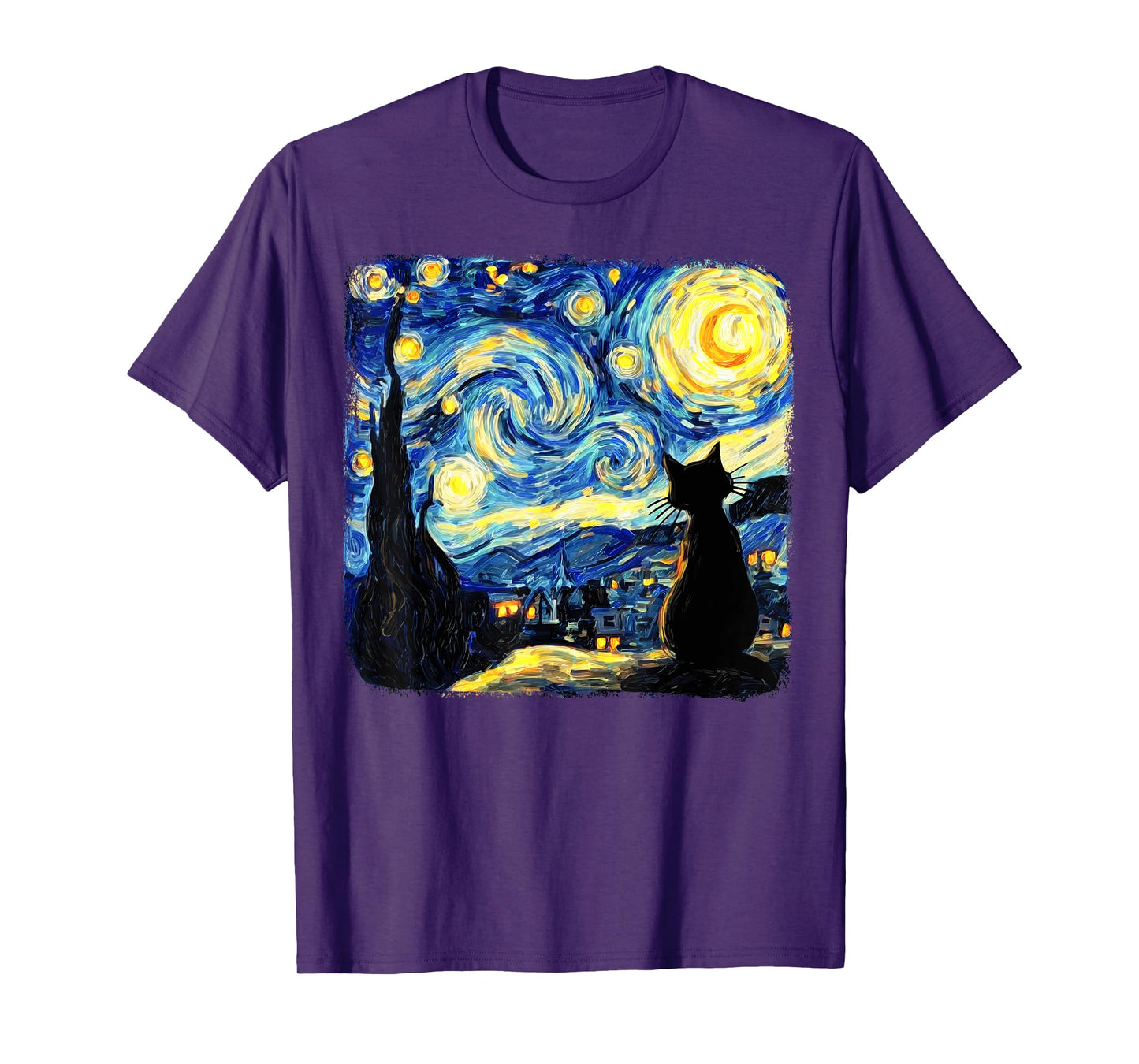 Cat Starry Night Van Gogh Cat Lover Cat Mom Dad Men Women T-Shirt