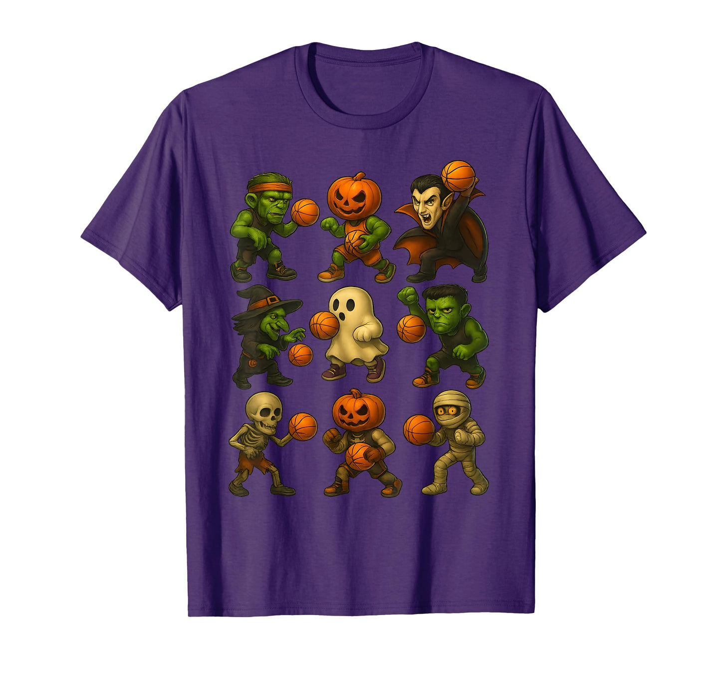 Halloween Monsters Playing Basketball Funny Costume T-Shirt