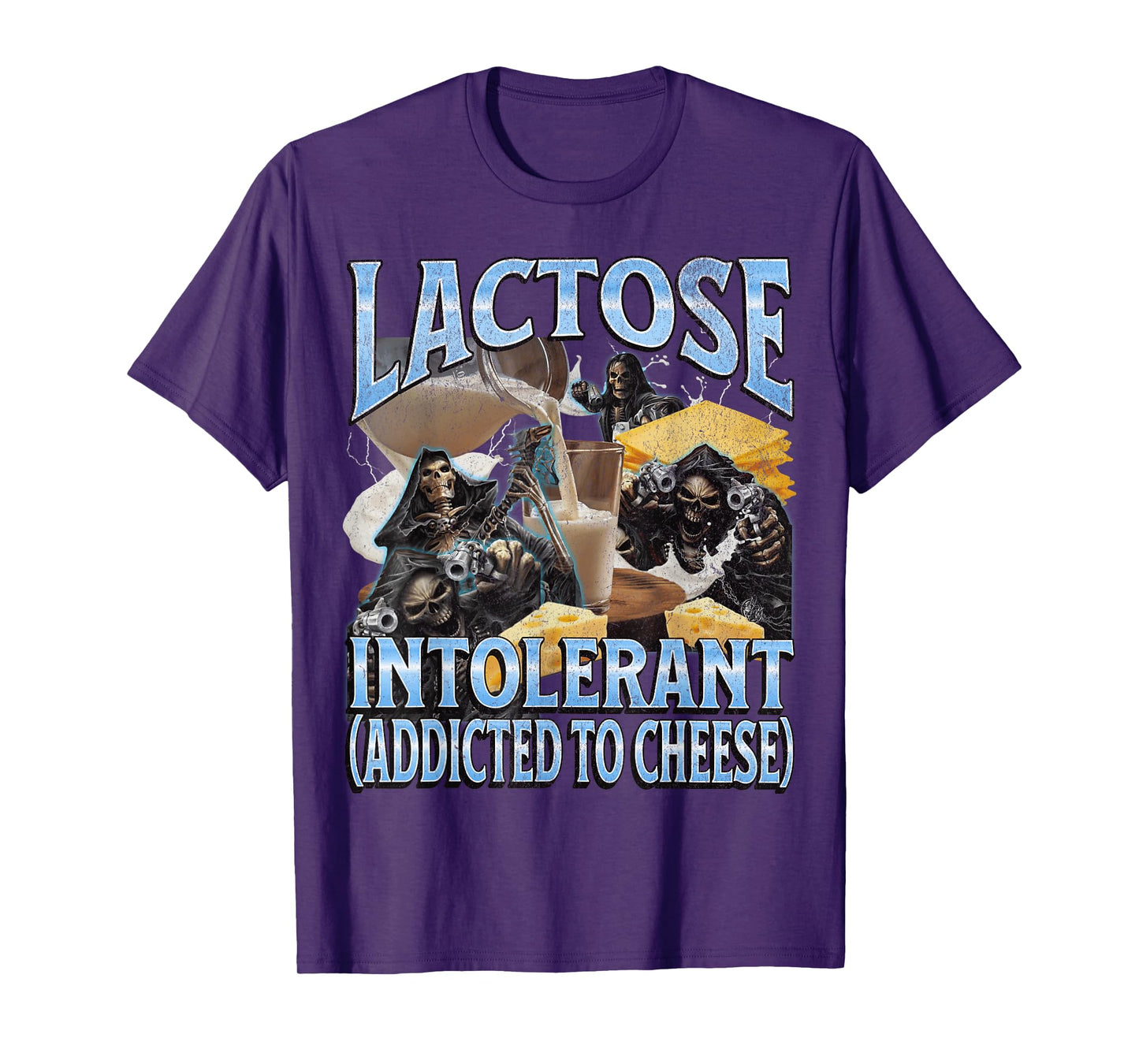 Lactose Intolerant Funny Hard Skeleton Meme Bootleg Graphic T-Shirt