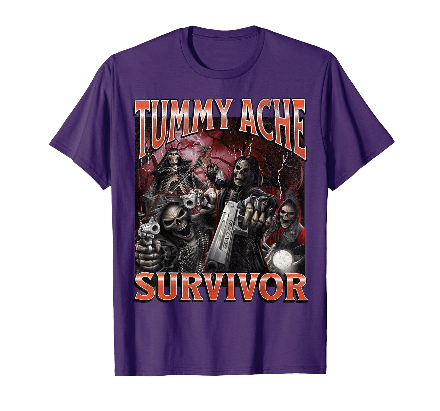 Tummy Ache Survivor Funny Hard Skeleton Meme Bootleg T-Shirt