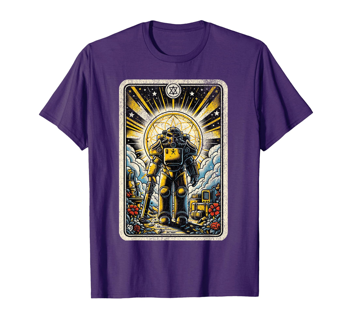 Vintage Nuclear Fallout Tarot Card Retro Steel Armor Man T-Shirt