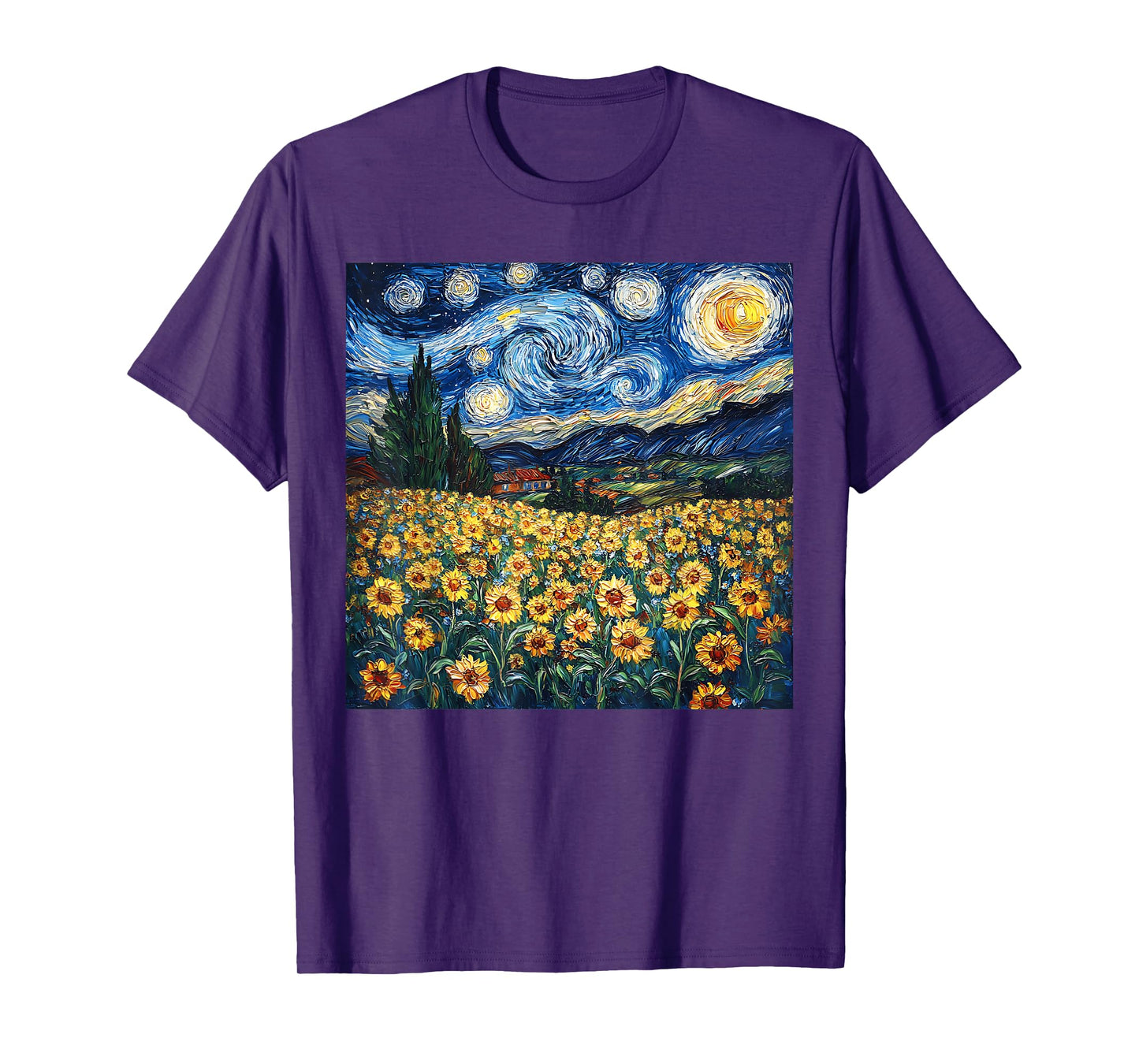 Sunflower Van Gogh Style Starry Night Graphic Floral Flower T-Shirt