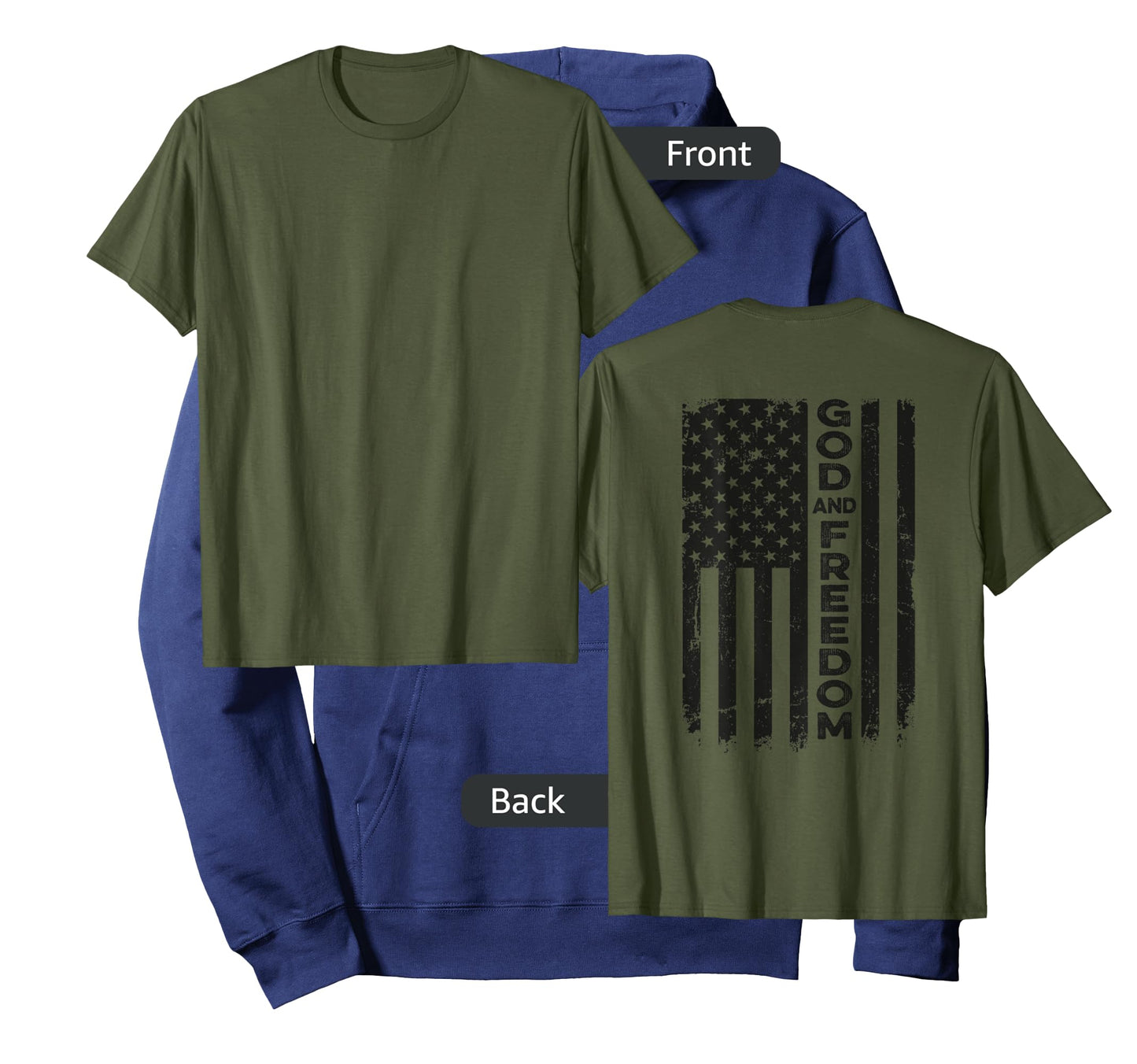 God And Country - USA Patriotic Christian Camo Flag -ON BACK T-Shirt