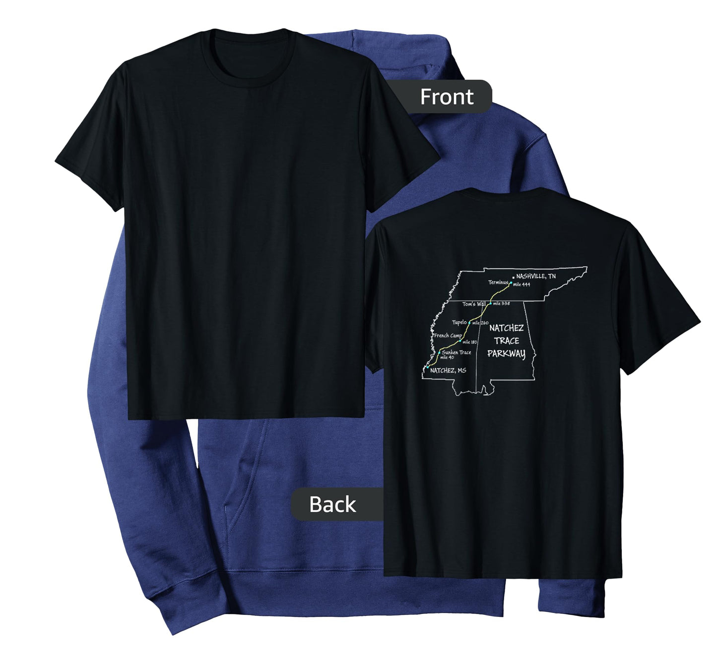 Route Map of the Natchez Trace Parkway National Scenic Trail T-Shirt