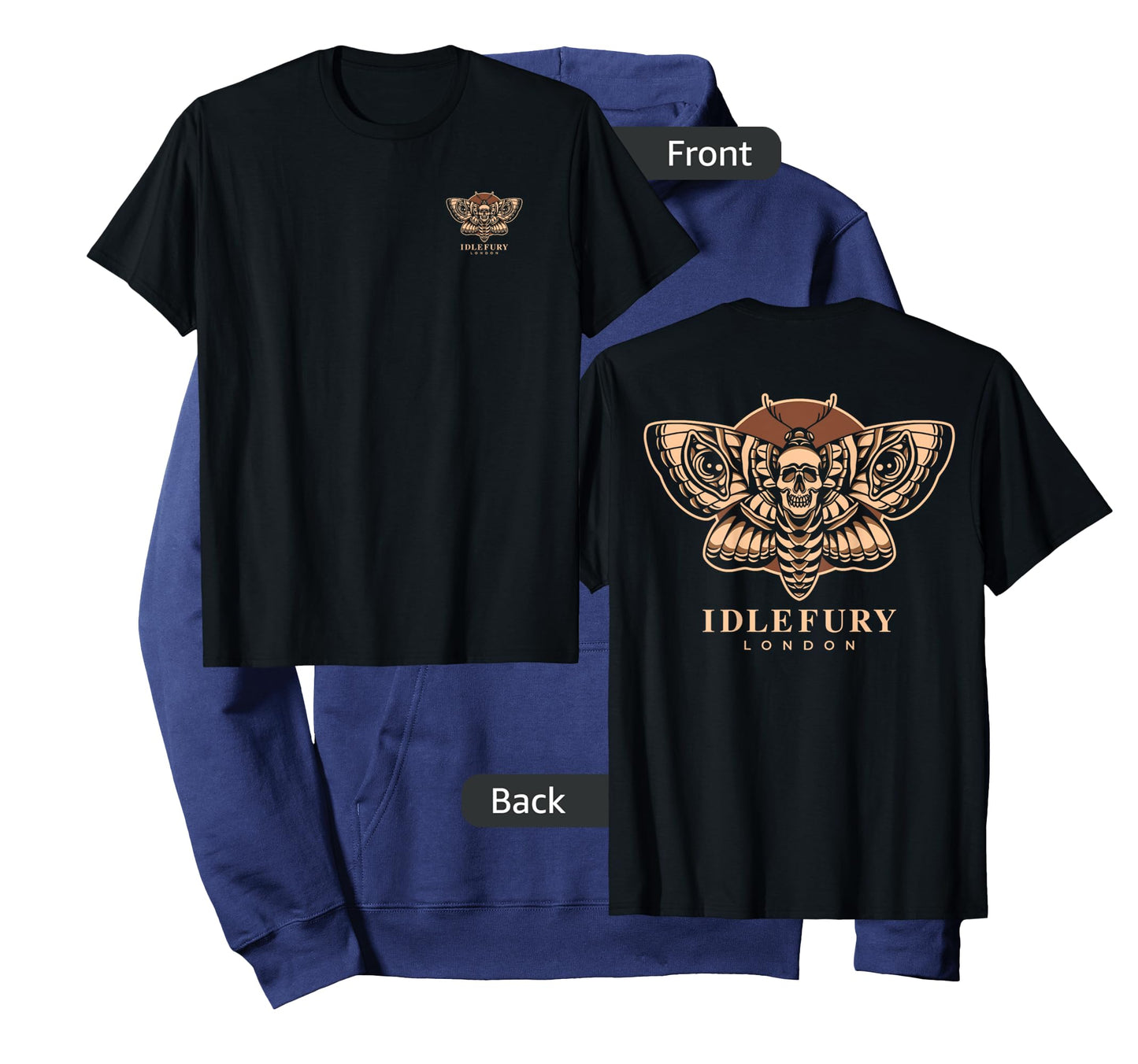 VIEW BACK PRINT Idle Fury Death Moth Skull Moth Butterfly T-Shirt