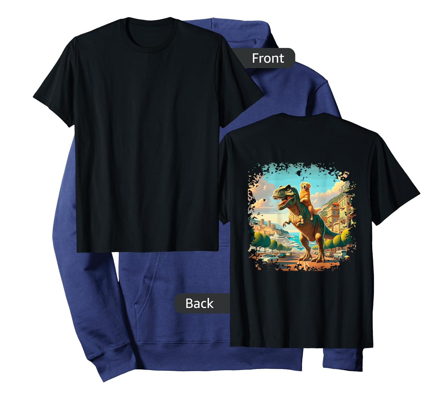 Funny Golden Retriever Riding a T-Rex Cool Dino Dog Design T-Shirt for Men Women Kids