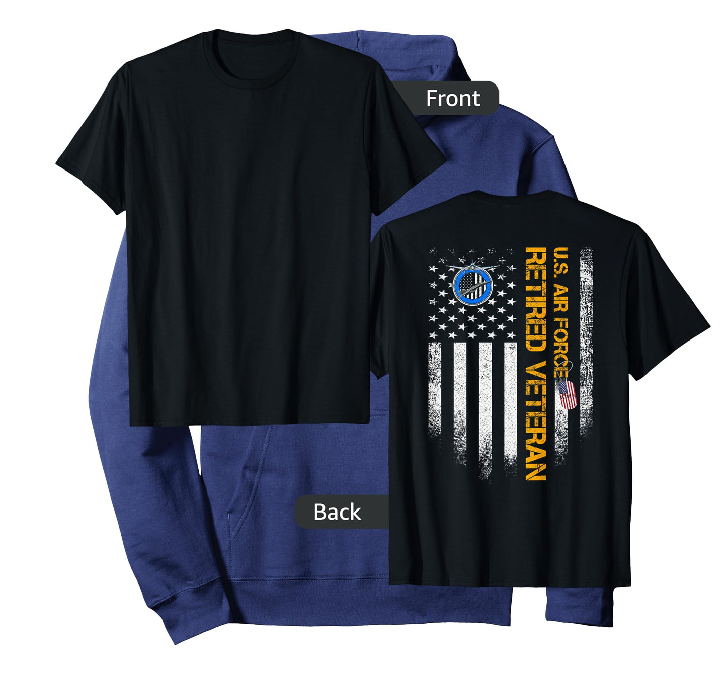 Vintage USA American Flag Proud Retired US Air Force Veteran T-Shirt