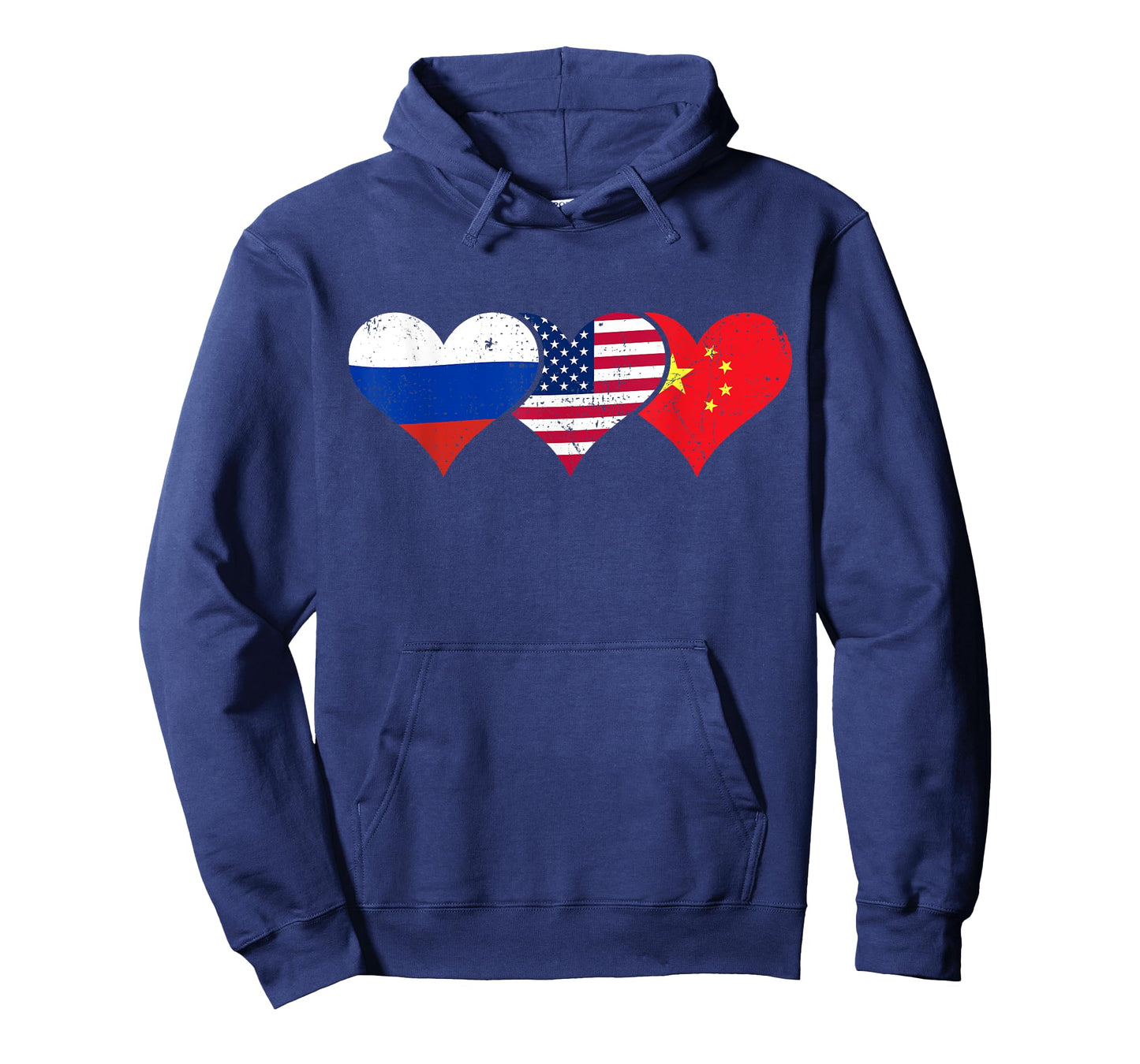 Russia, USA & China Flags – Russian American Chinese Hearts T-Shirt