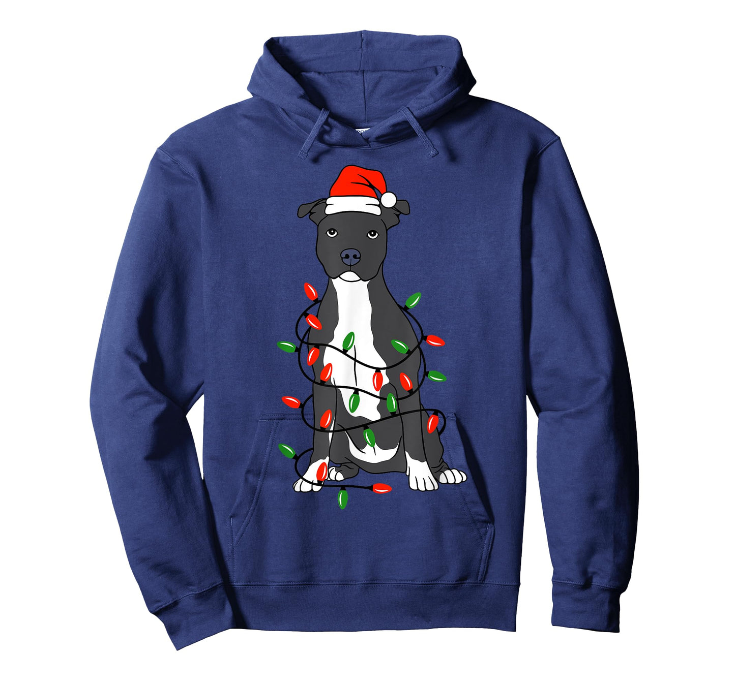 Pittie Pitbull Christmas Santa Hat Lights Xmas Dog Lover T-Shirt