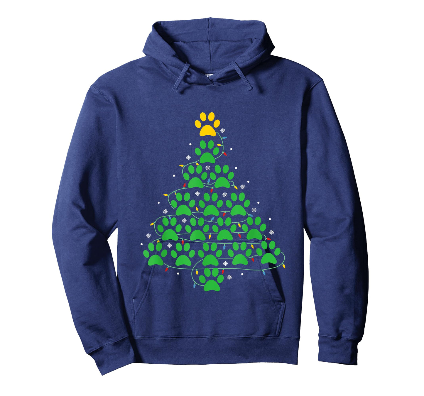 Dog Paw Christmas Design Lr Unisex-Adult Dog Paws Print Christmas Tree Lights Dog Lover T-Shirt
