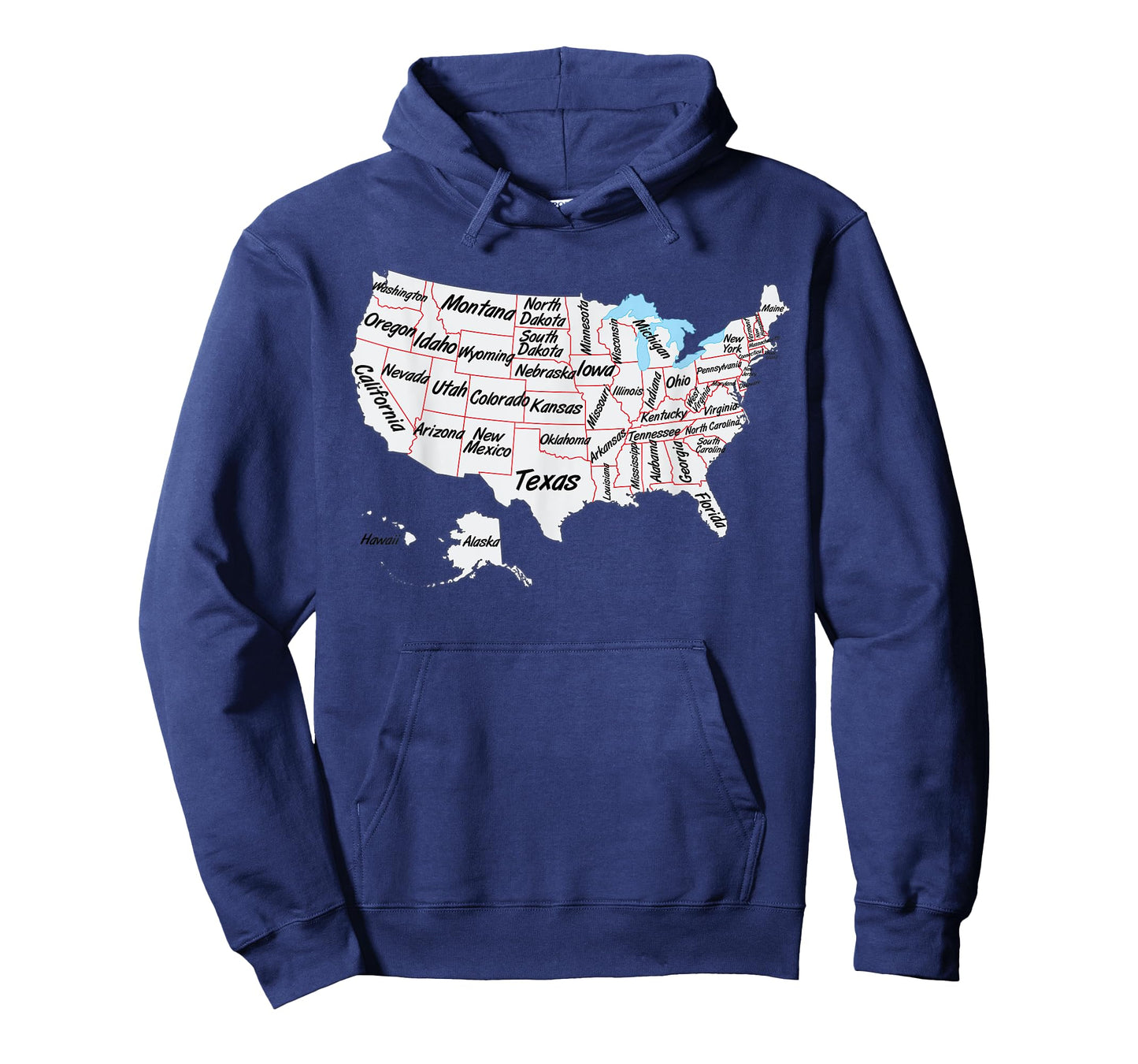 US Map T-shirt with states names and border, USA map T-Shirt