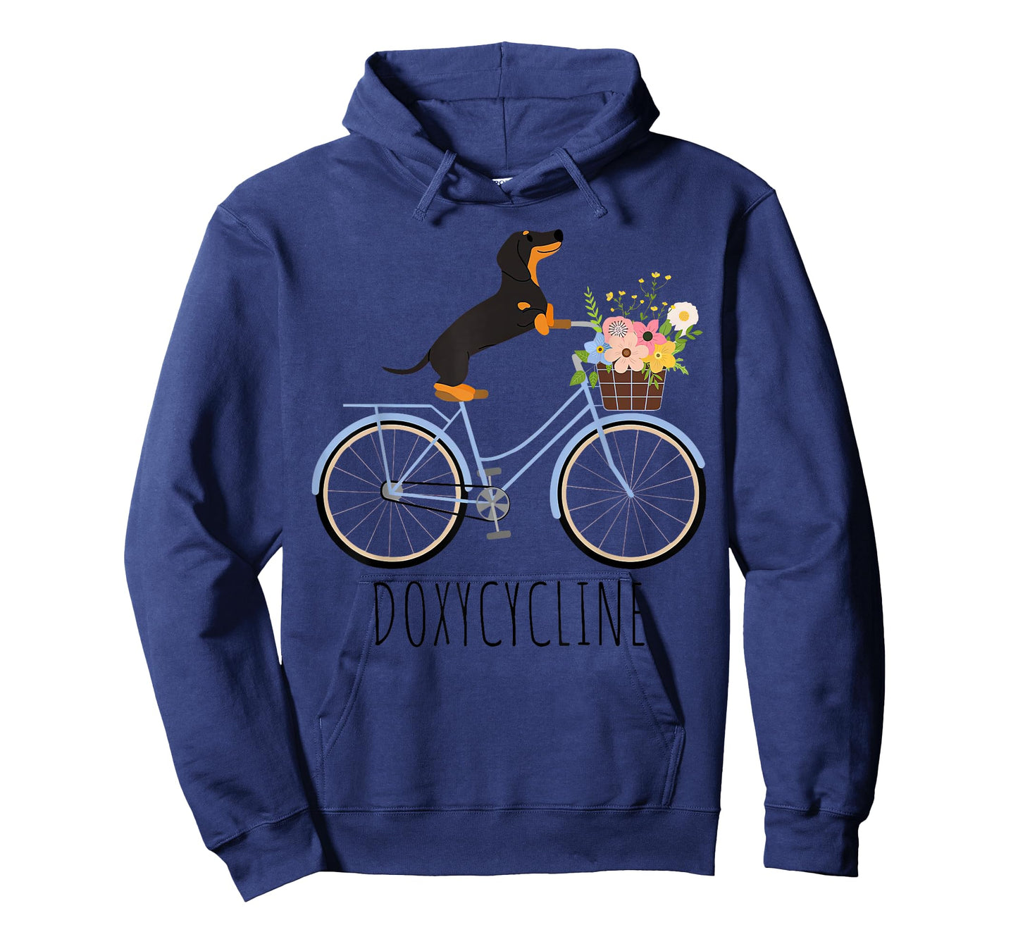 Doxycycline Pharmacy Pun Funny Dachshund on Bicycle Flower T-Shirt