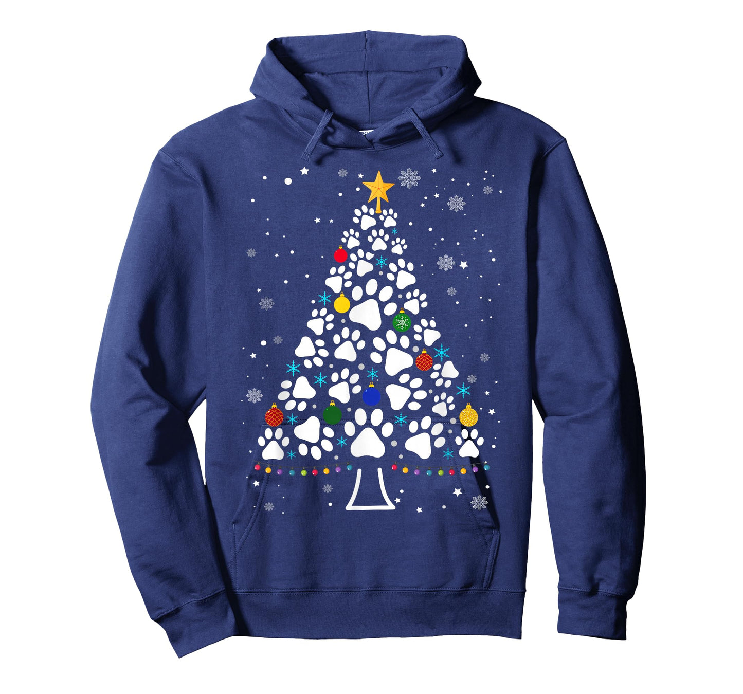 Paw Print Christmas Tree Lights Matching Family Xmas T-Shirt