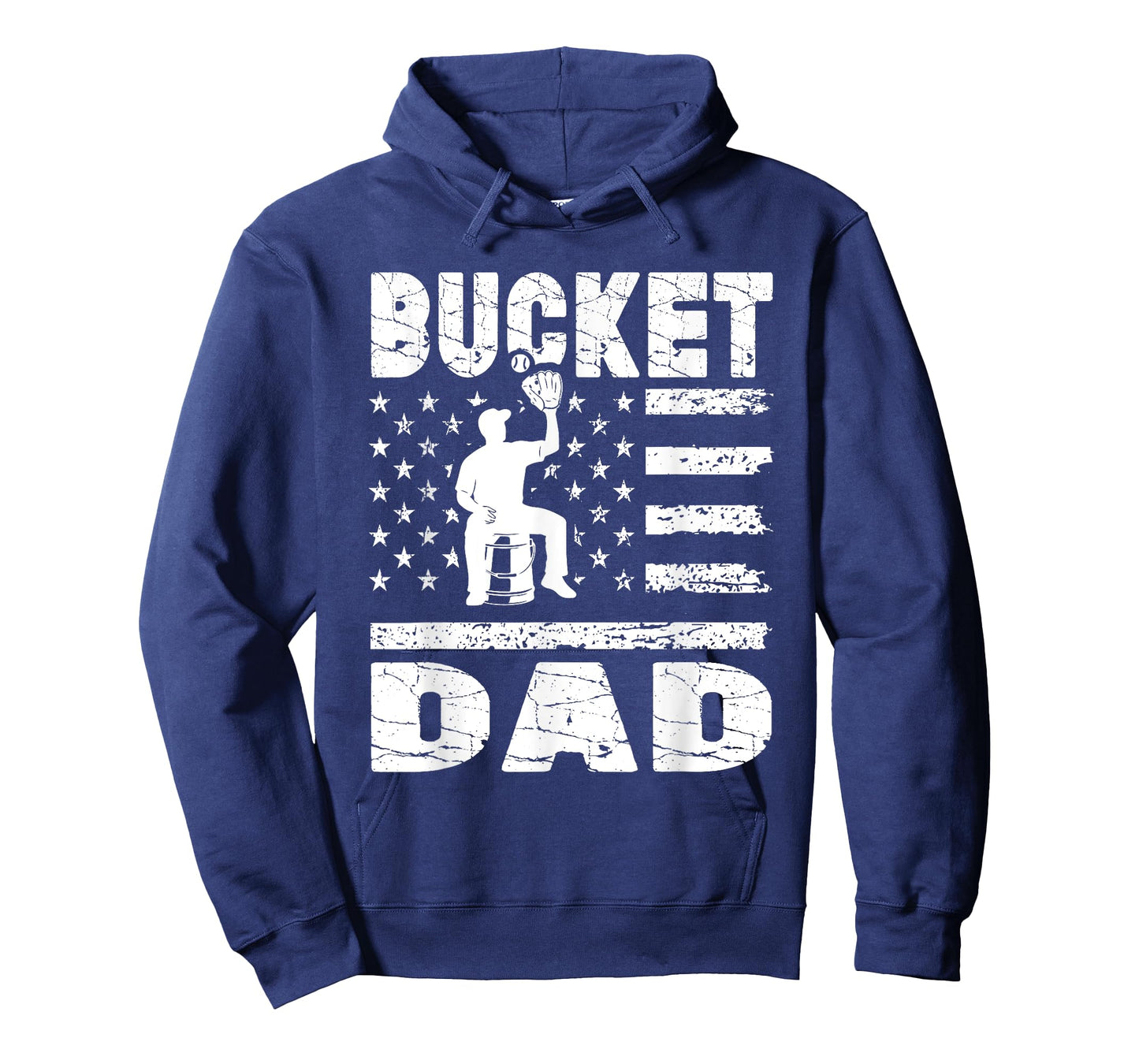 Bucket Dad Baseball Coach Vintage American Flag Father's Day T-Shirt