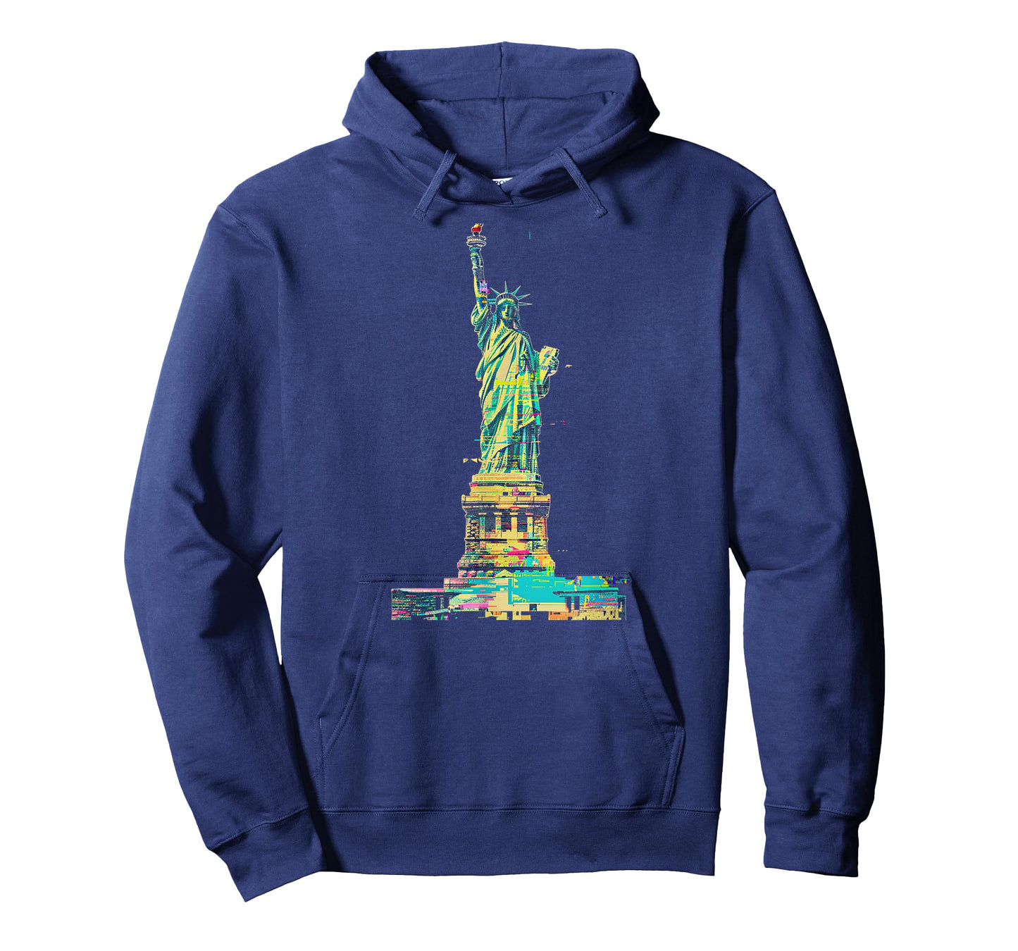 Glitch Art Statue of Liberty Cyan Magenta Yellow T-Shirt